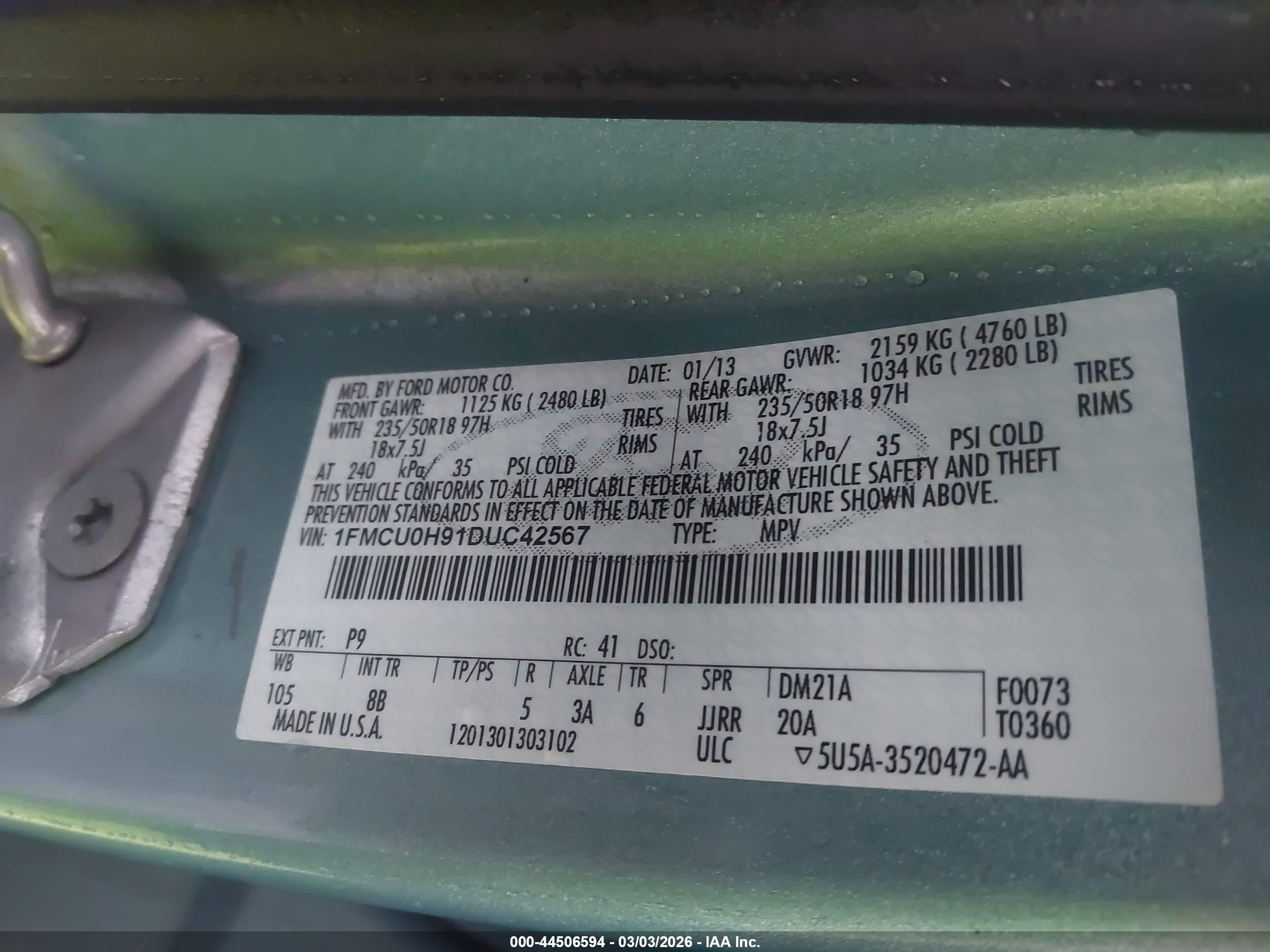 2013 Ford Escape Sel Light Blue vin: 1FMCU0H91DUC42567