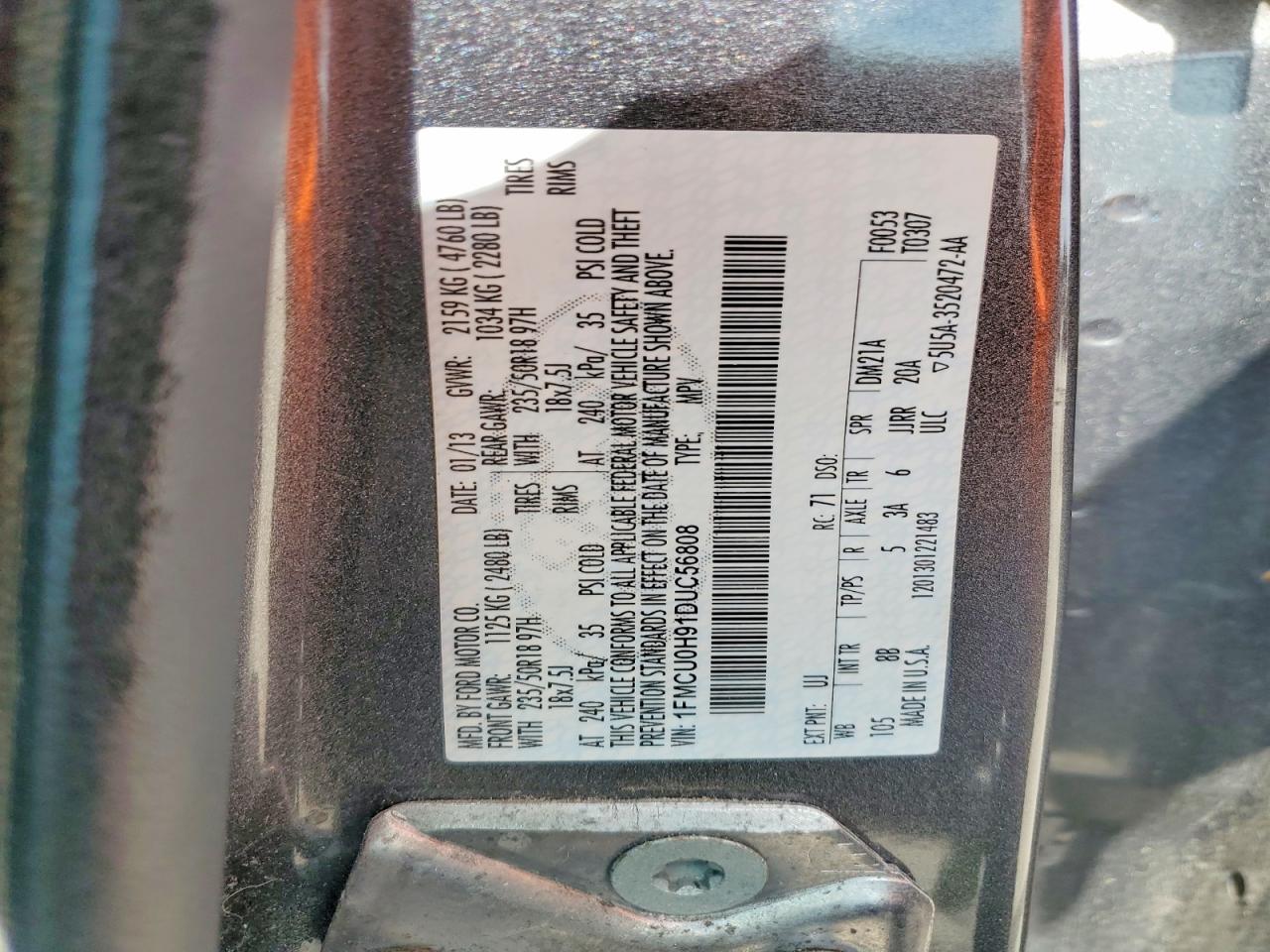 2013 Ford Escape Sel Gray vin: 1FMCU0H91DUC56808