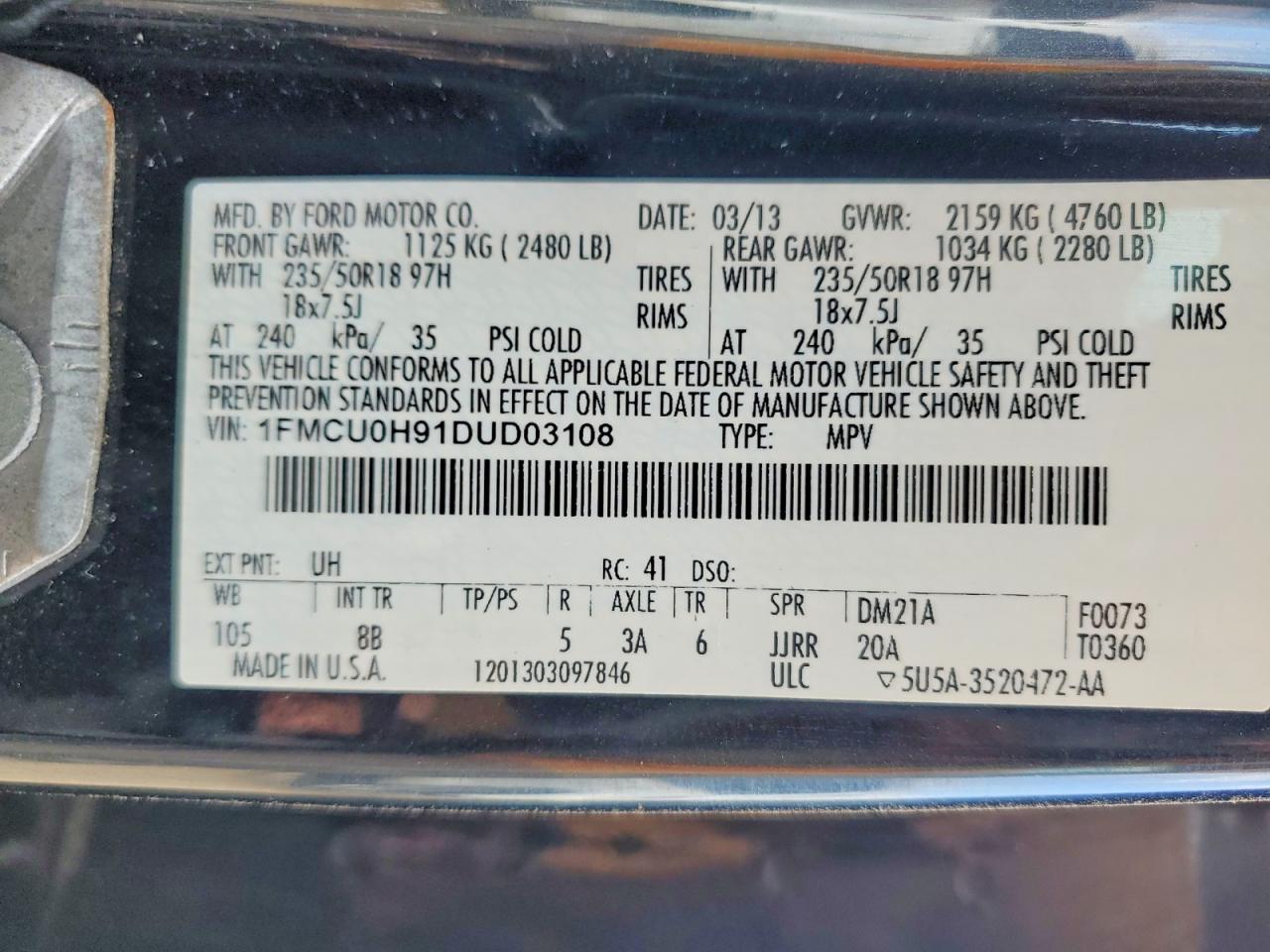 2013 Ford Escape Sel Black vin: 1FMCU0H91DUD03108