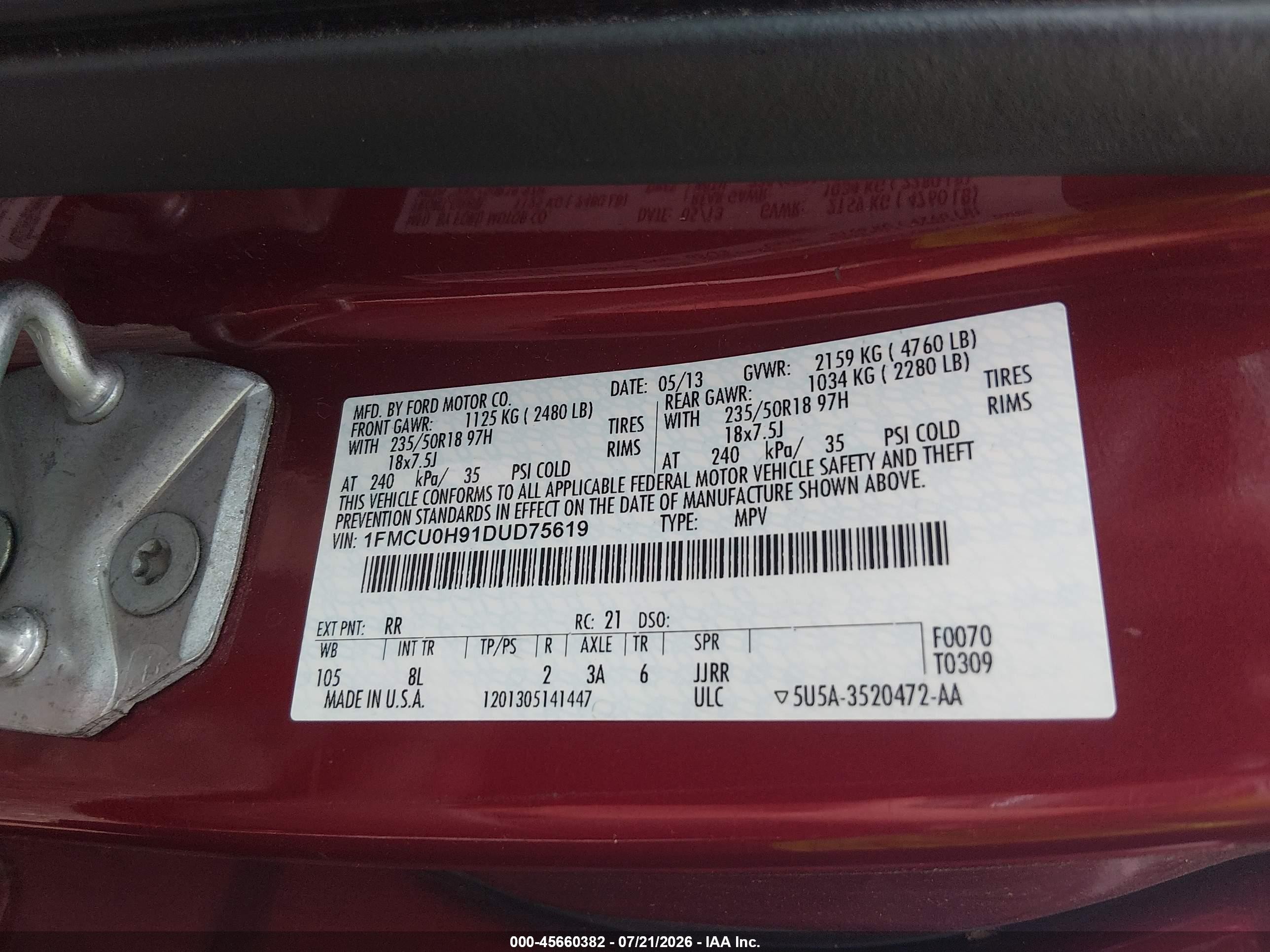 2013 Ford Escape Sel Red vin: 1FMCU0H91DUD75619