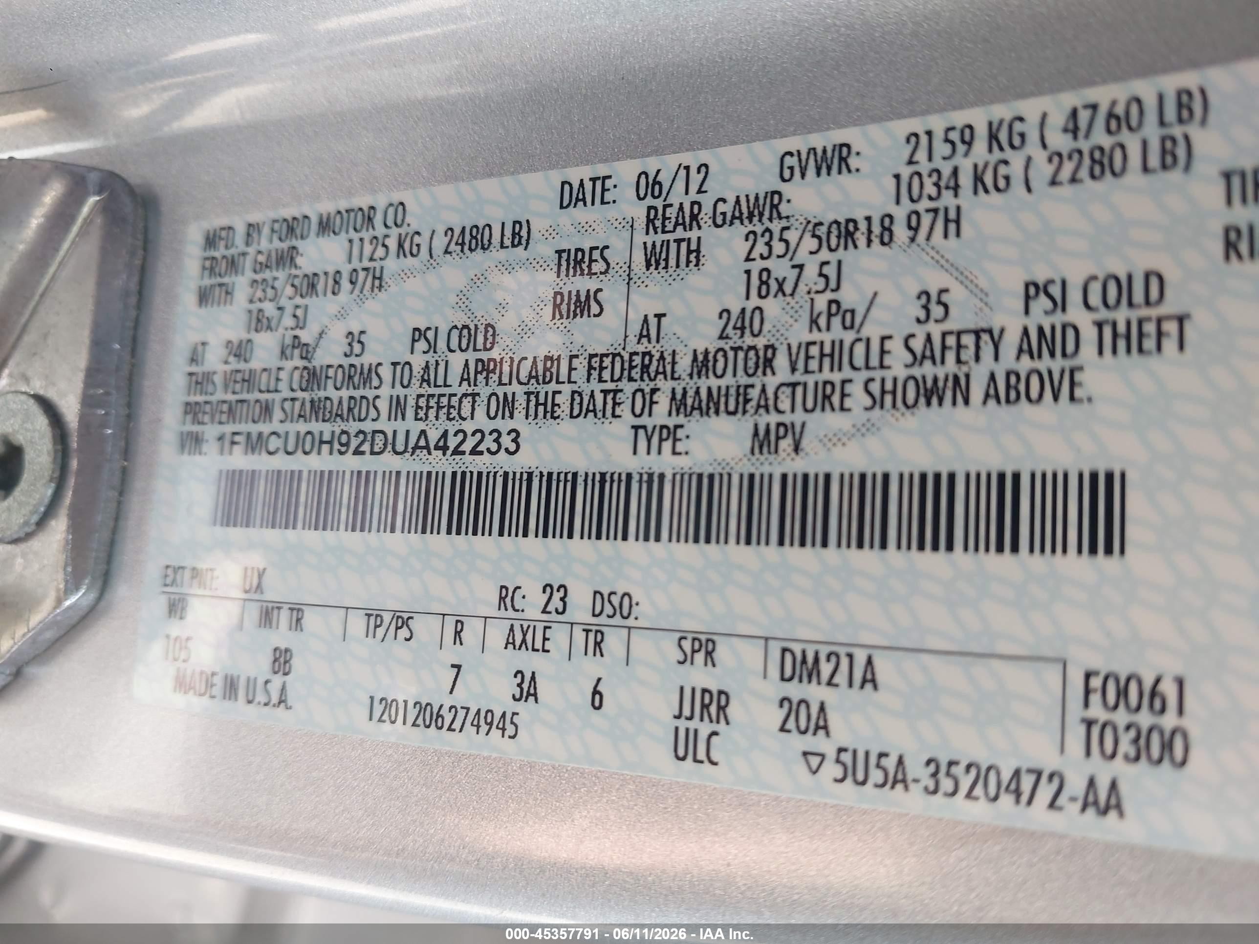 2013 Ford Escape Sel Gray vin: 1FMCU0H92DUA42233