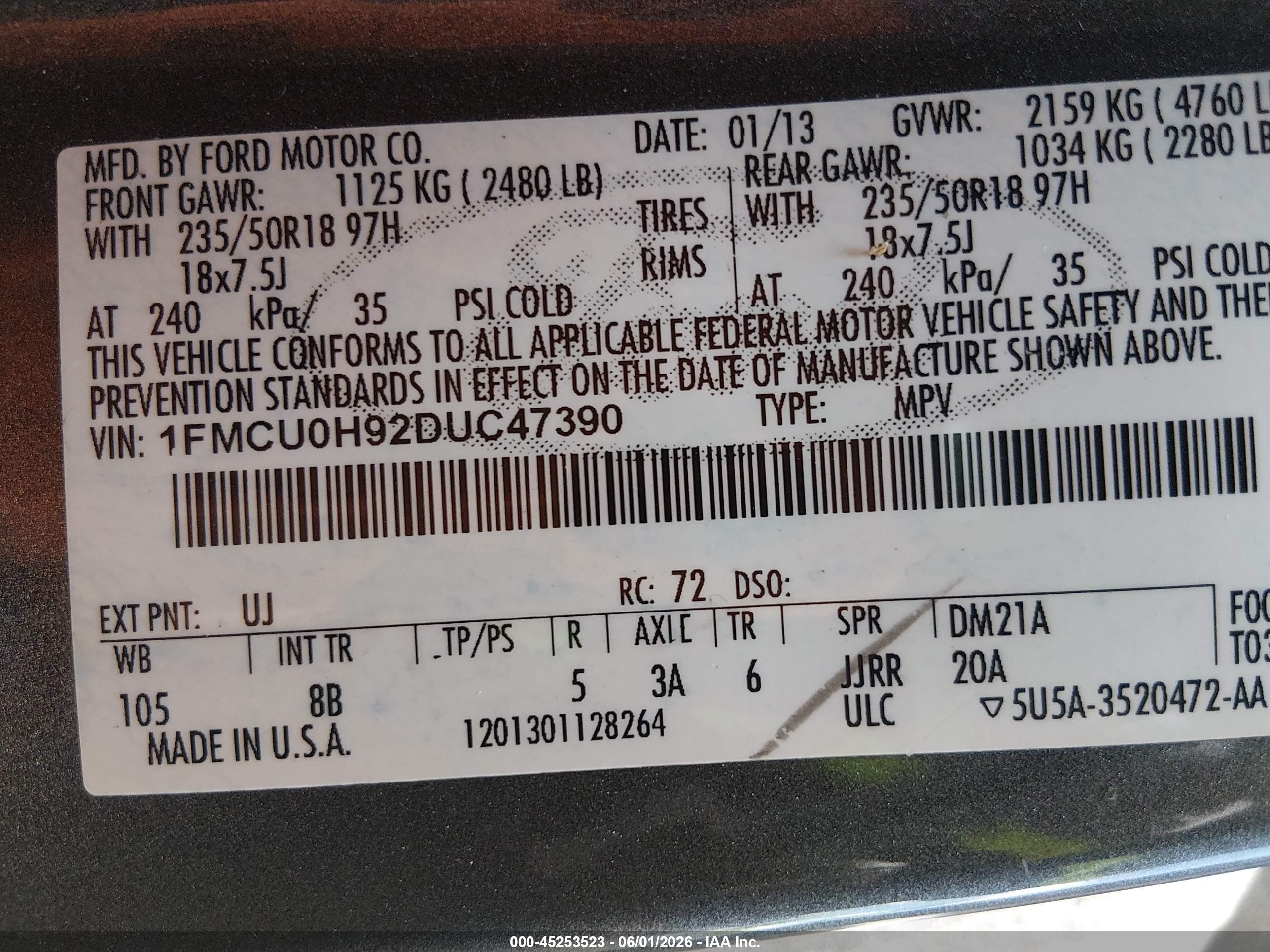 2013 Ford Escape Sel Gray vin: 1FMCU0H92DUC47390