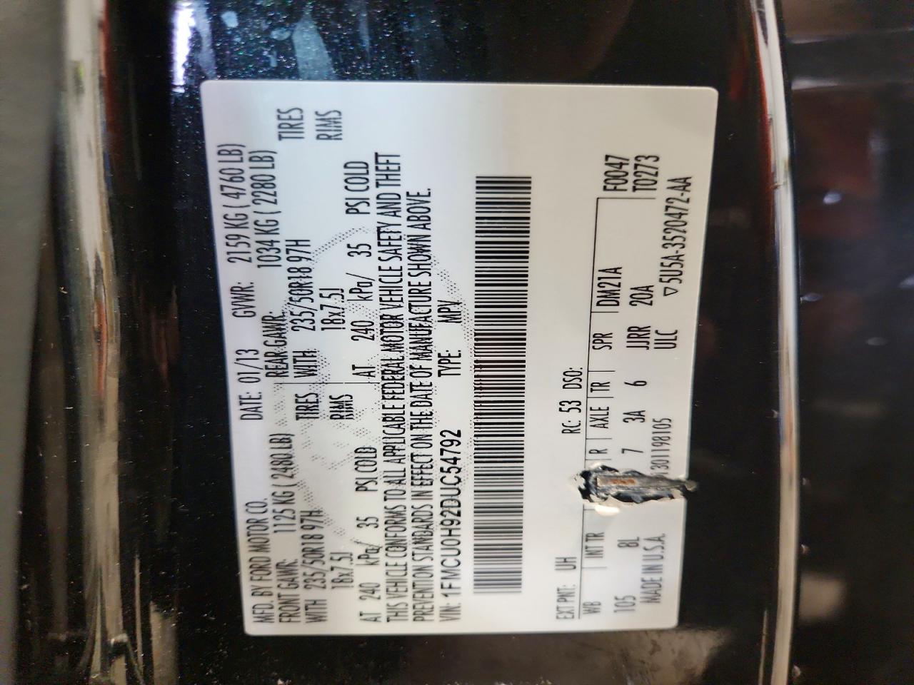 2013 Ford Escape Sel Black vin: 1FMCU0H92DUC54792