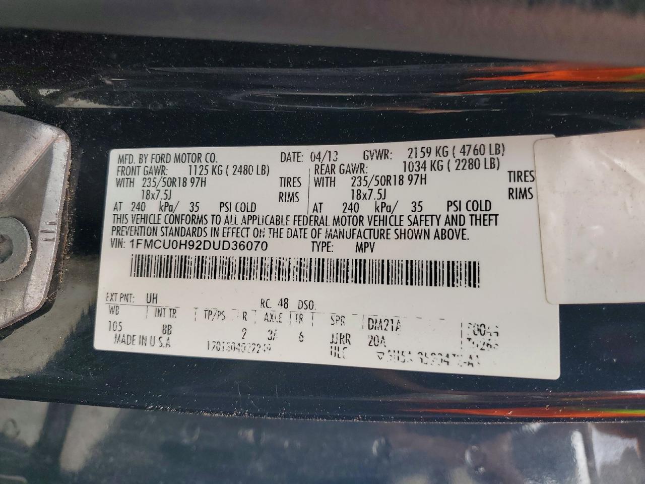 2013 Ford Escape Sel Black vin: 1FMCU0H92DUD36070