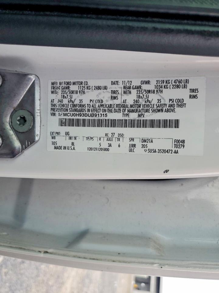 2013 Ford Escape Sel White vin: 1FMCU0H93DUB91315