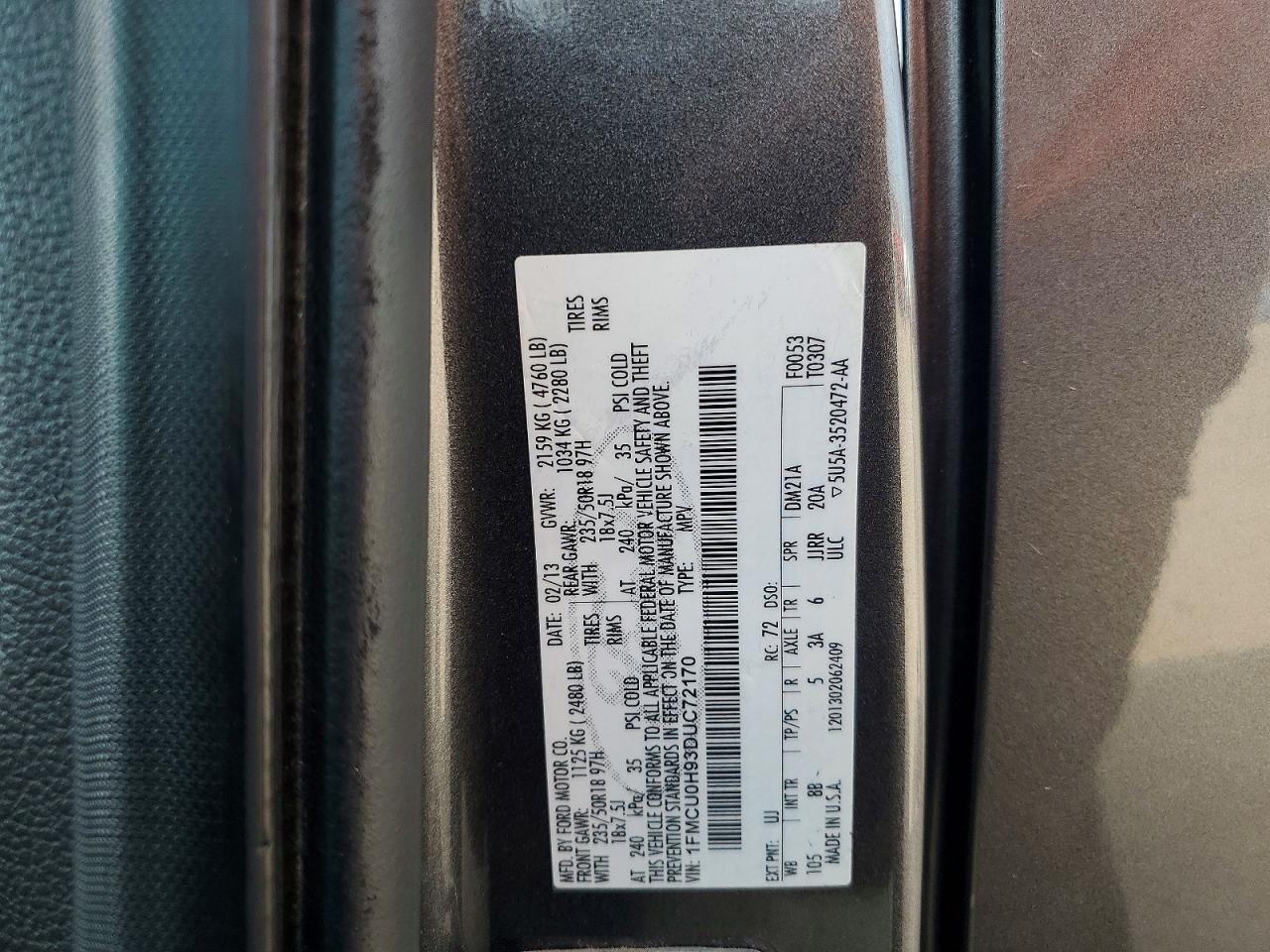 2013 Ford Escape Sel Gray vin: 1FMCU0H93DUC72170