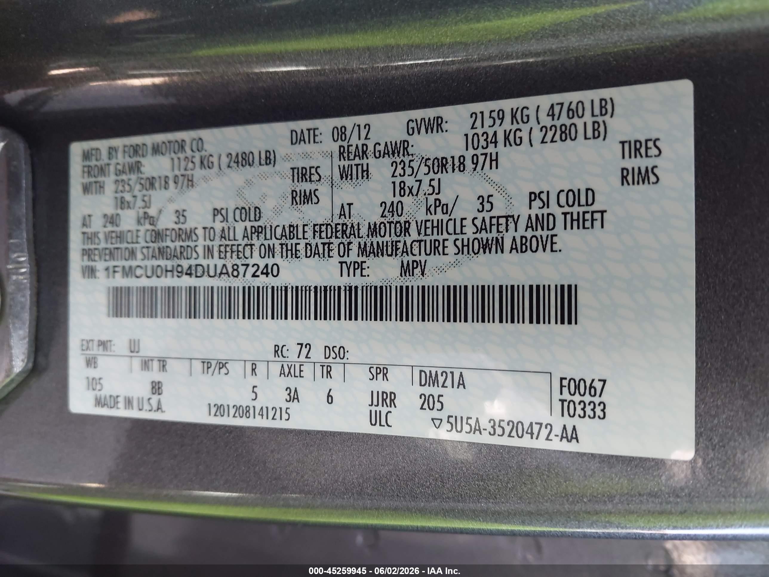 2013 Ford Escape Sel Gray vin: 1FMCU0H94DUA87240