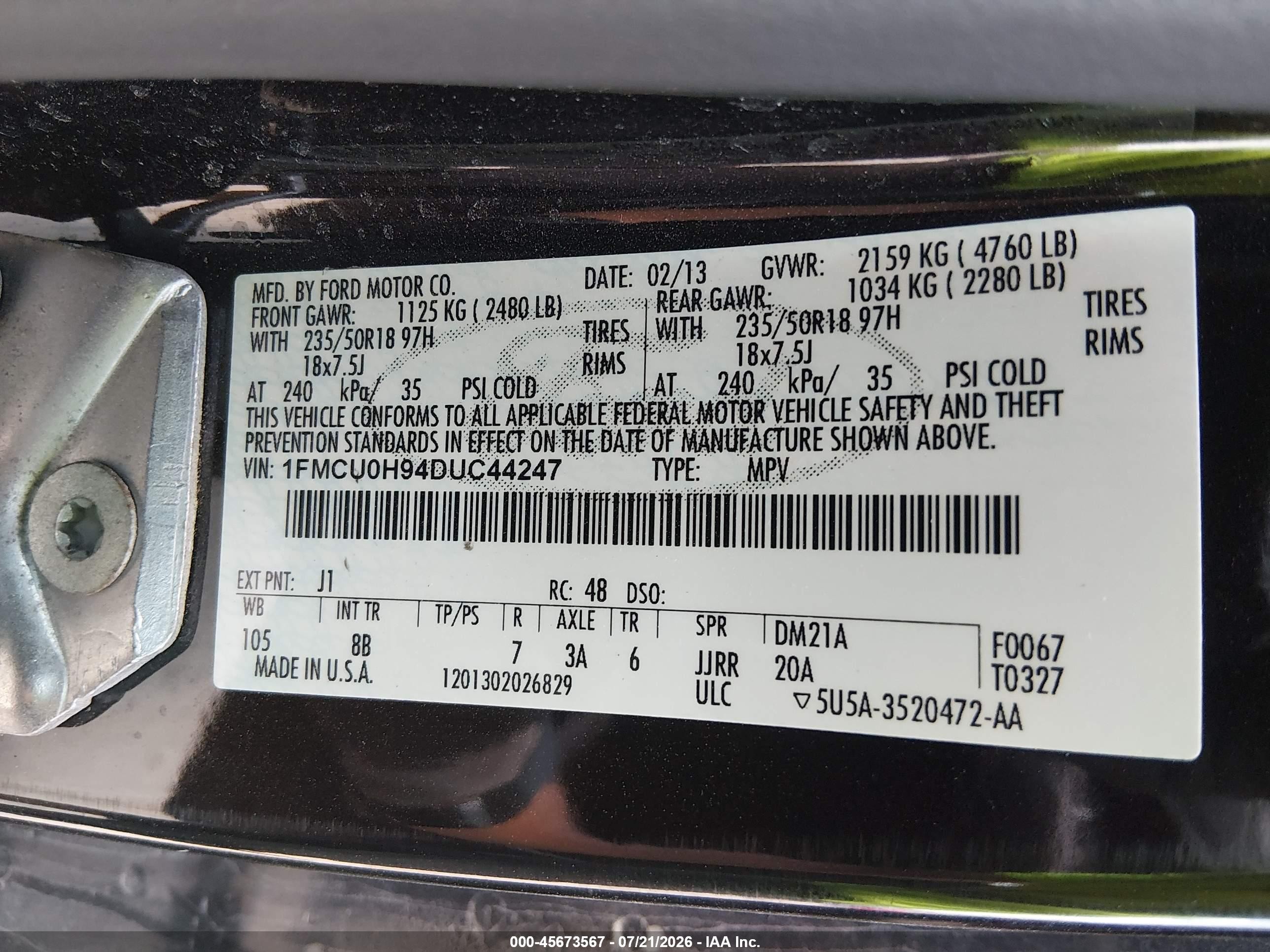 2013 Ford Escape Sel Black vin: 1FMCU0H94DUC44247