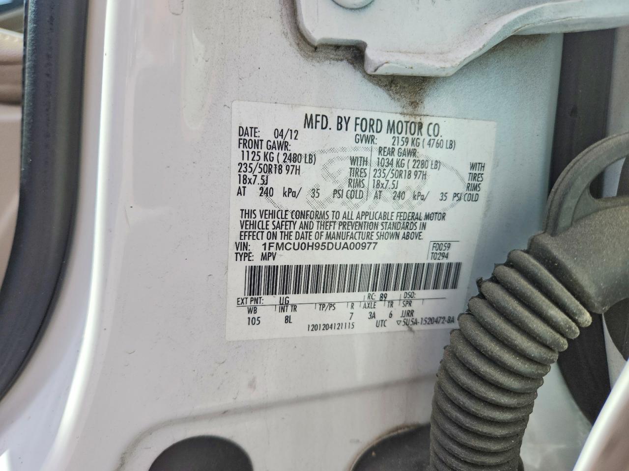 2013 Ford Escape Sel White vin: 1FMCU0H95DUA00977