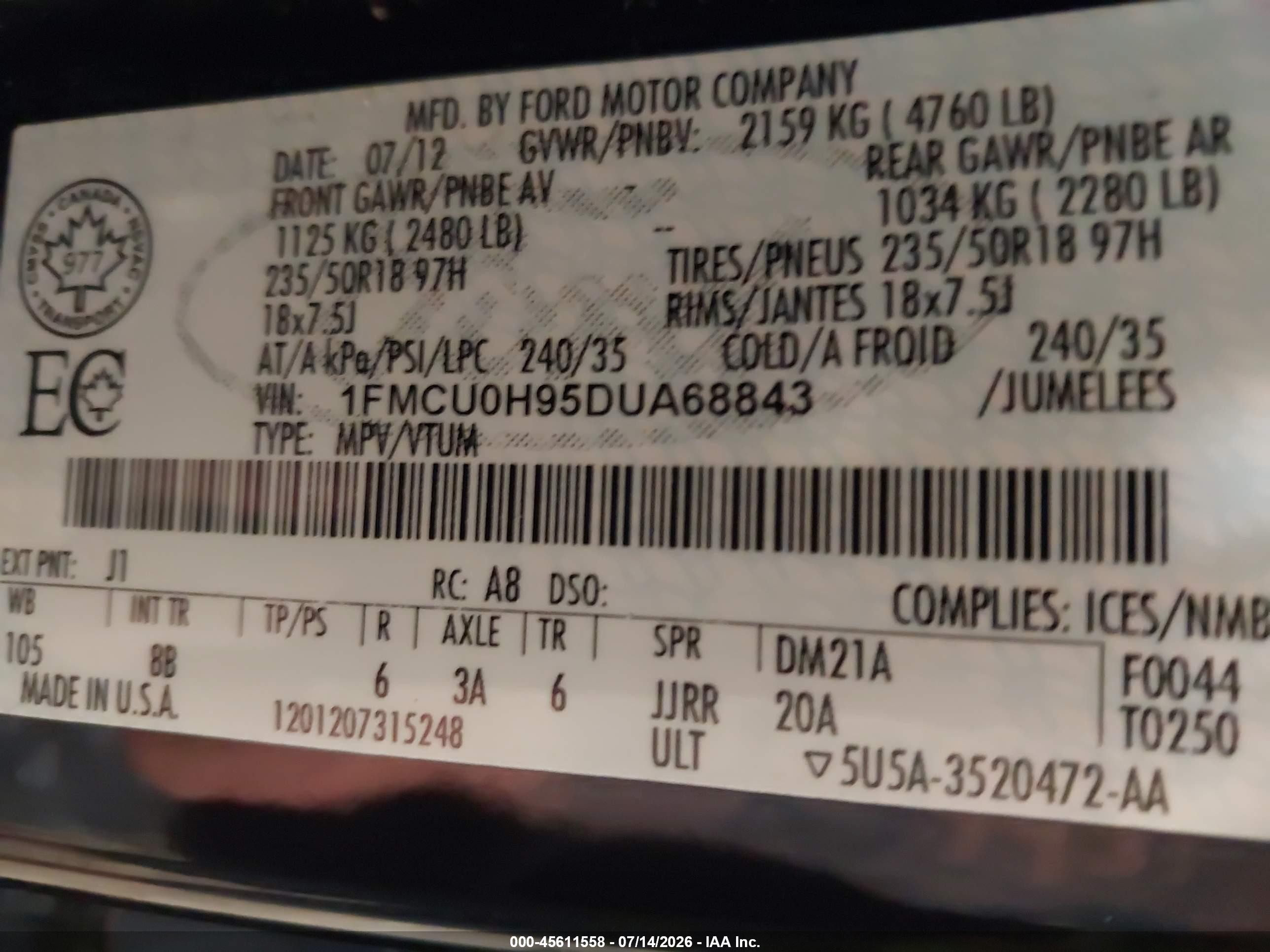 2013 Ford Escape Sel Black vin: 1FMCU0H95DUA68843