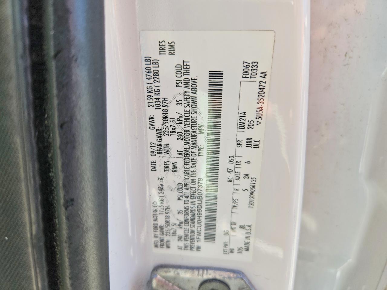 2013 Ford Escape Sel White vin: 1FMCU0H95DUB07379