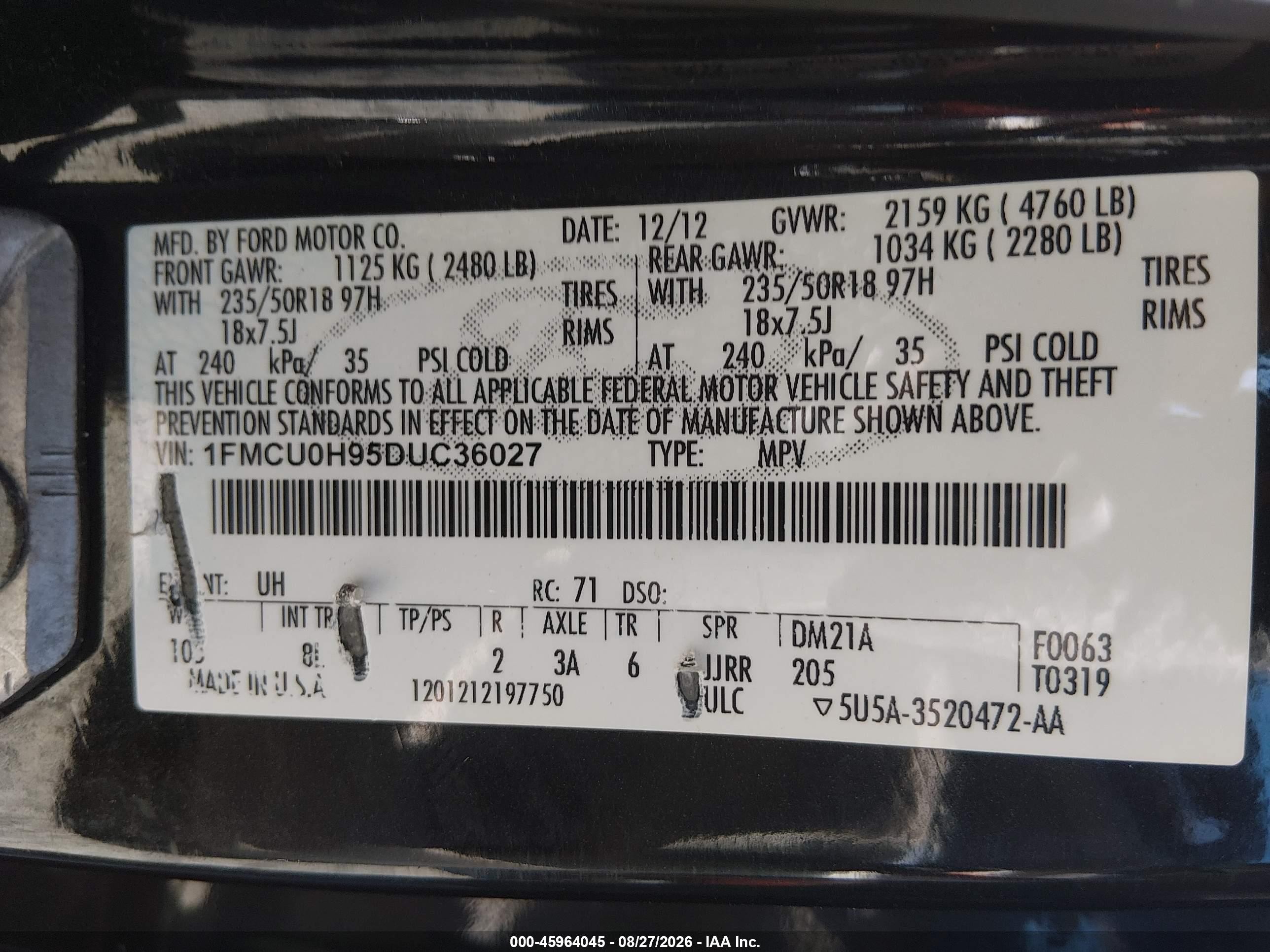 2013 Ford Escape Sel Black vin: 1FMCU0H95DUC36027