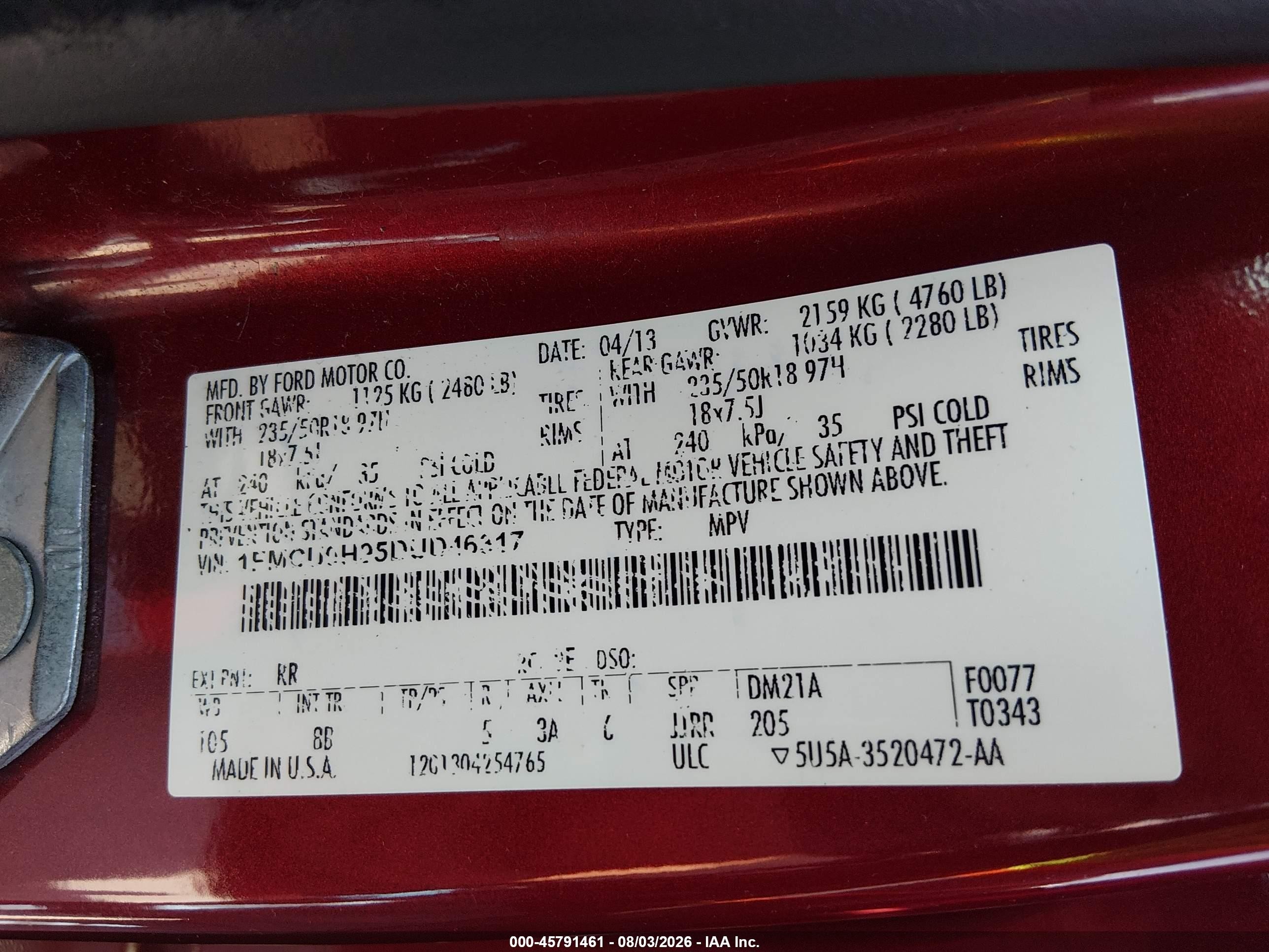 2013 Ford Escape Sel Maroon vin: 1FMCU0H95DUD46317