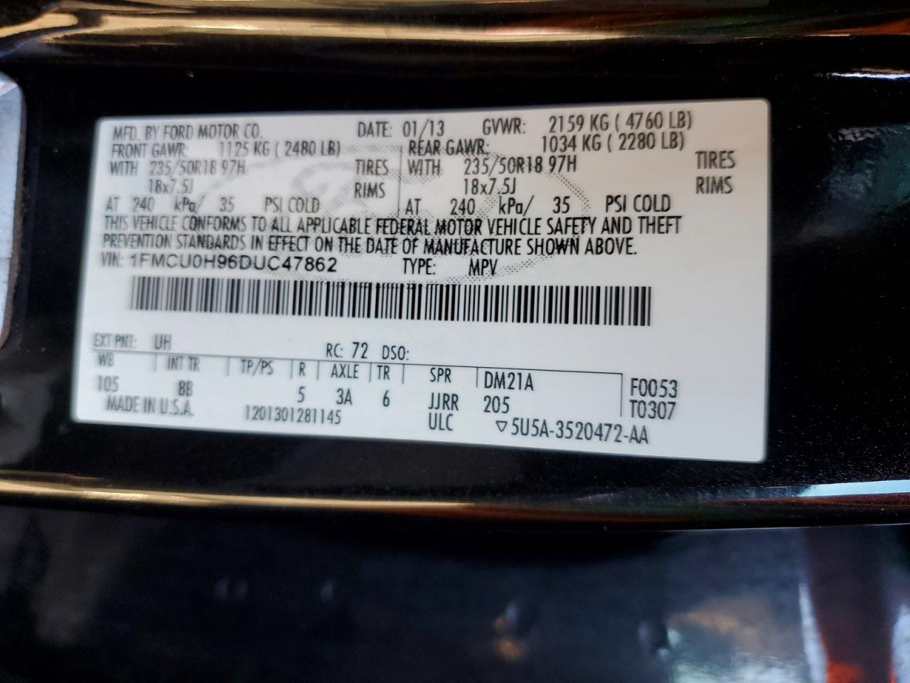 2013 Ford Escape Sel Black vin: 1FMCU0H96DUC47862