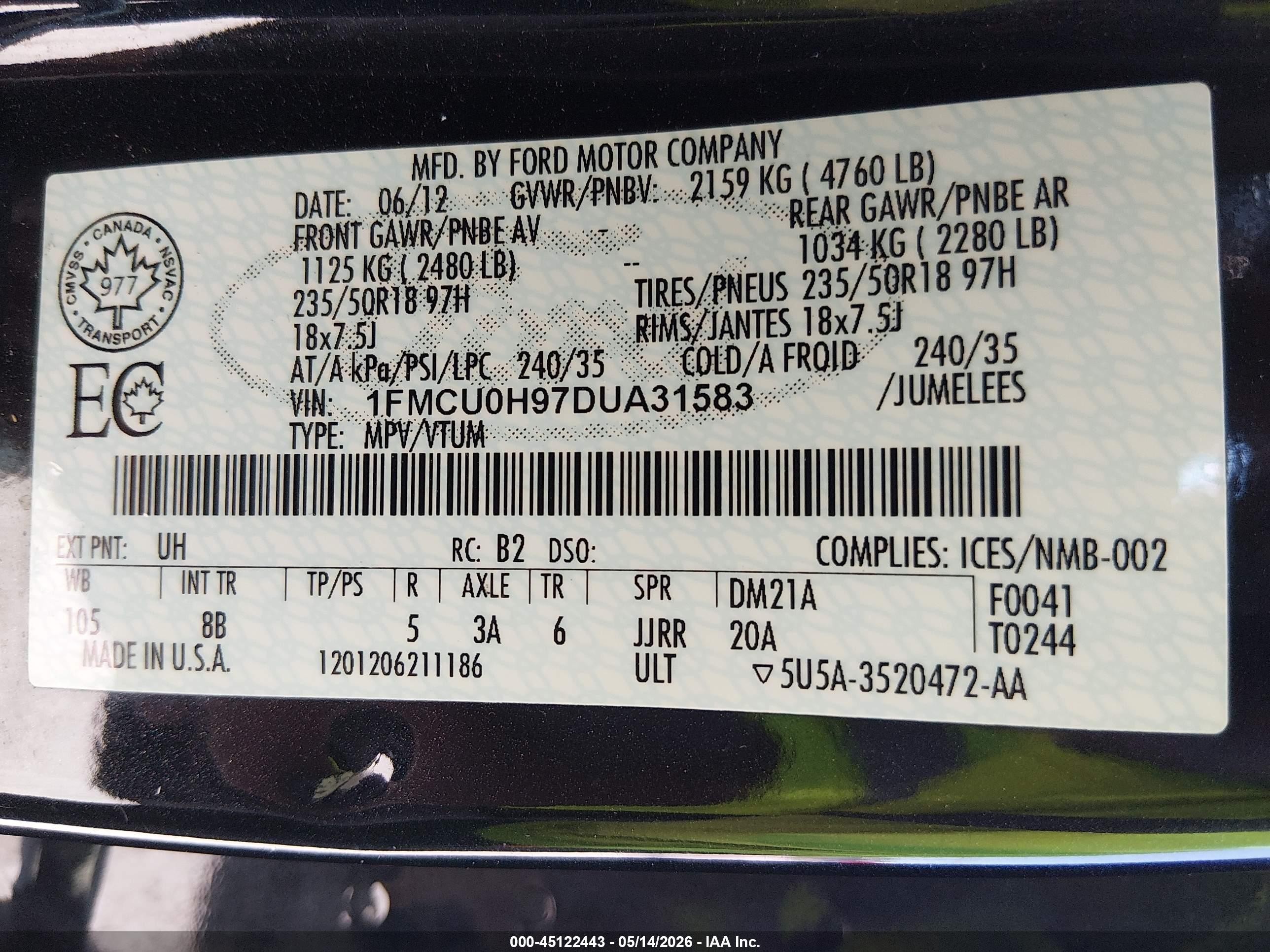 2013 Ford Escape Sel Black vin: 1FMCU0H97DUA31583