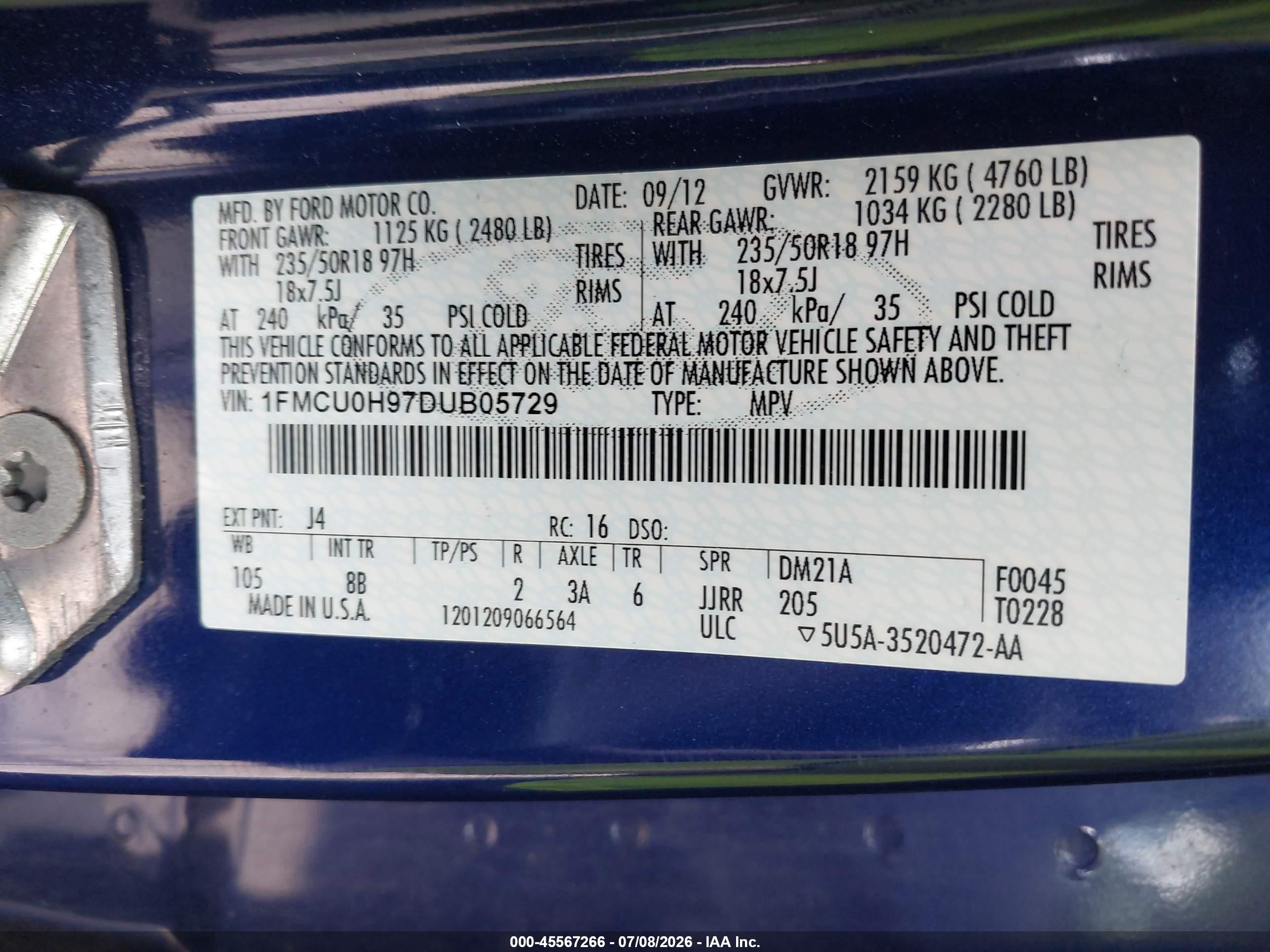2013 Ford Escape Sel Синий vin: 1FMCU0H97DUB05729