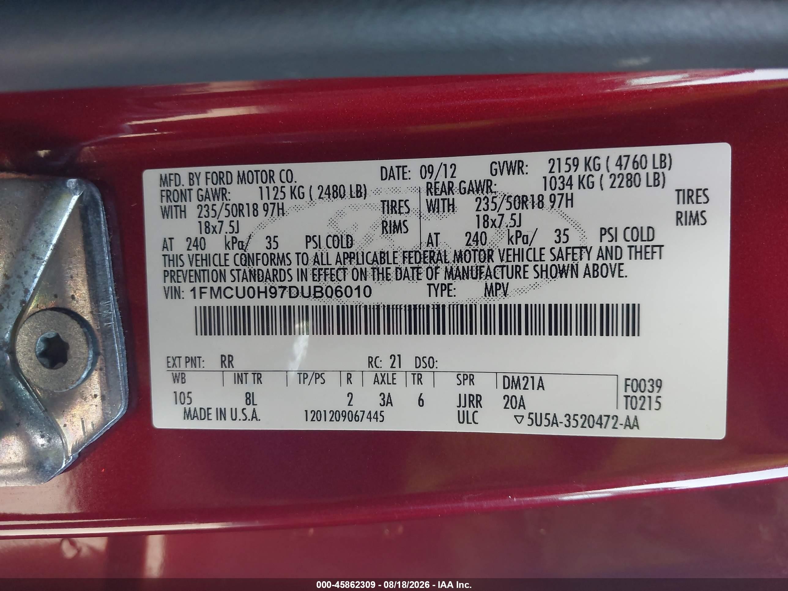2013 Ford Escape Sel Темно-бордовый vin: 1FMCU0H97DUB06010