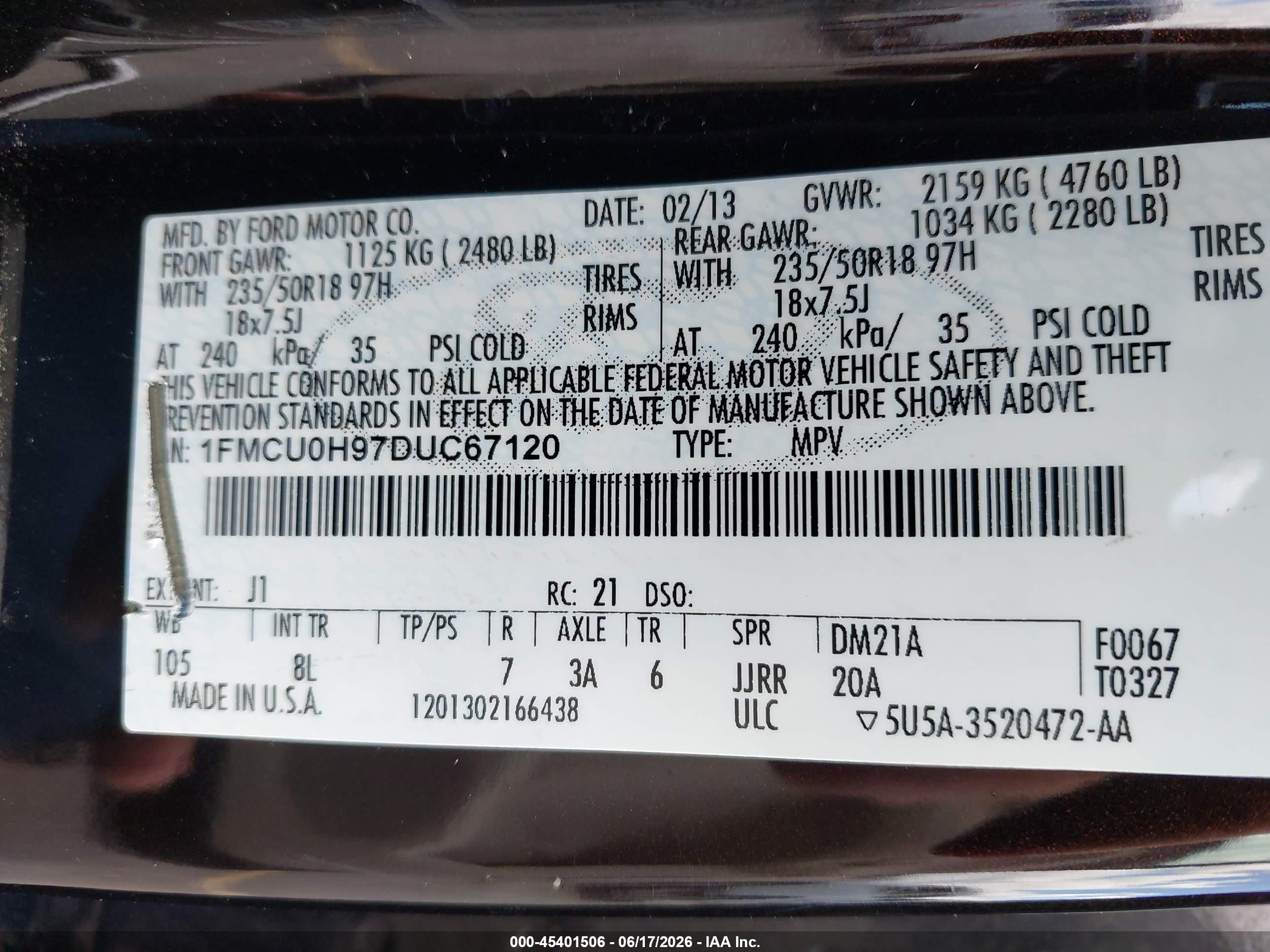 2013 Ford Escape Sel Черный vin: 1FMCU0H97DUC67120
