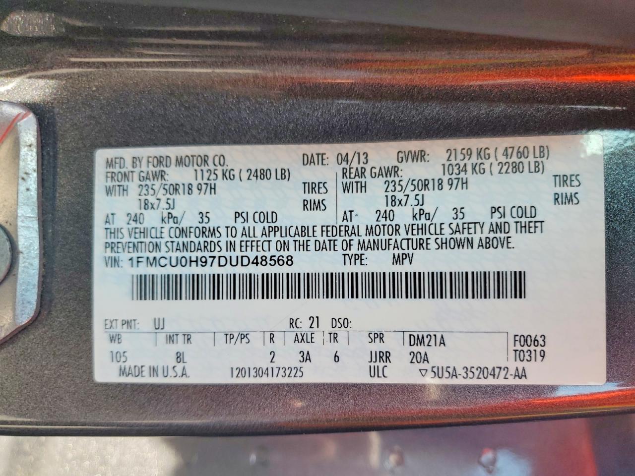 2013 Ford Escape Sel Gray vin: 1FMCU0H97DUD48568