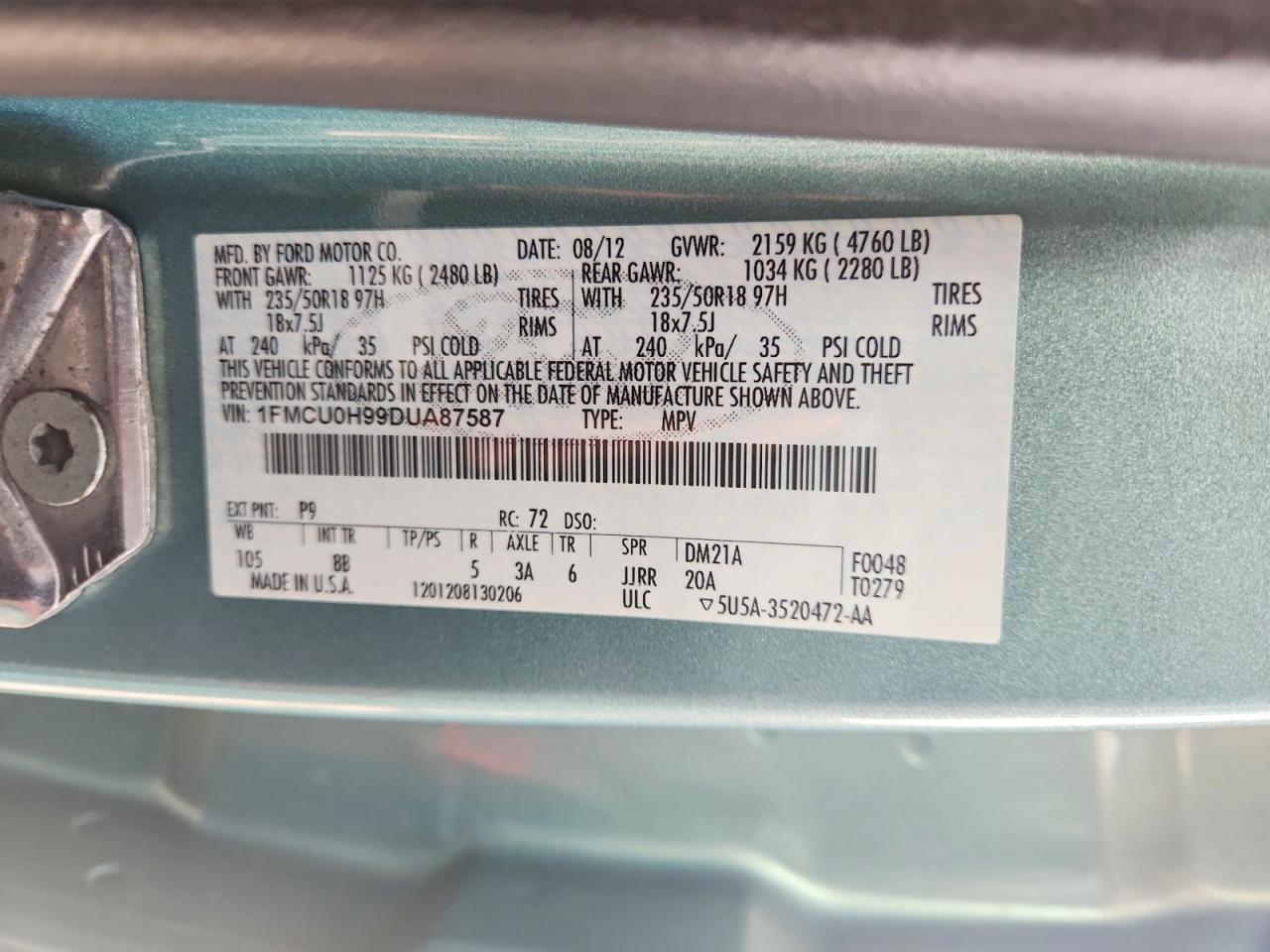 2013 Ford Escape Sel Blue vin: 1FMCU0H99DUA87587