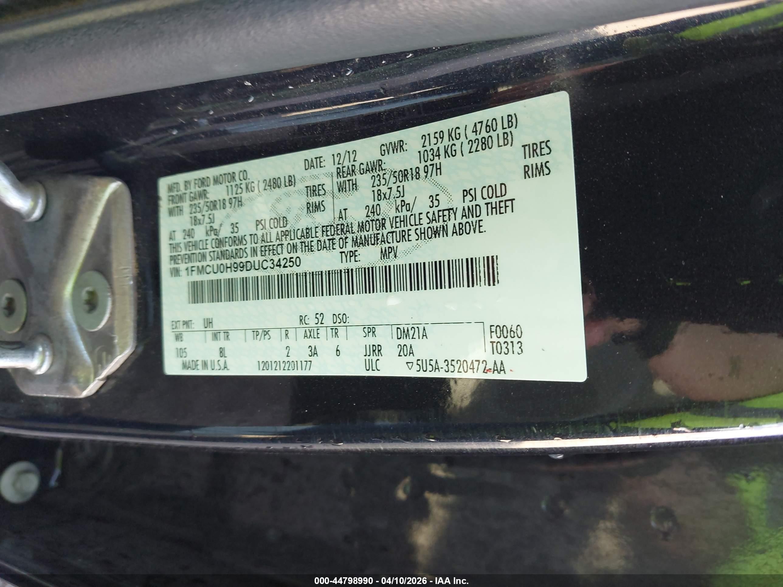 2013 Ford Escape Sel Black vin: 1FMCU0H99DUC34250