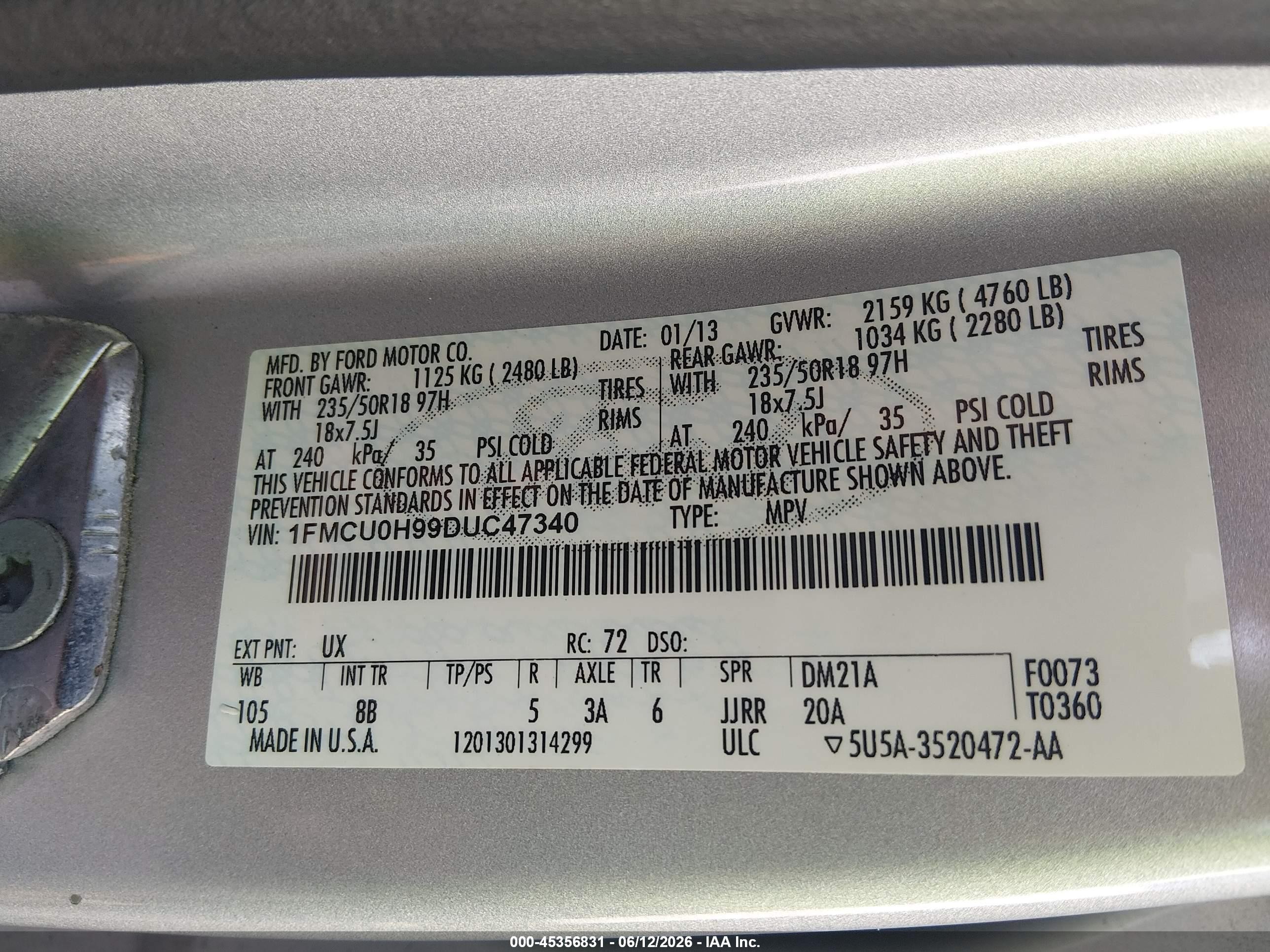 2013 Ford Escape Sel Silver vin: 1FMCU0H99DUC47340