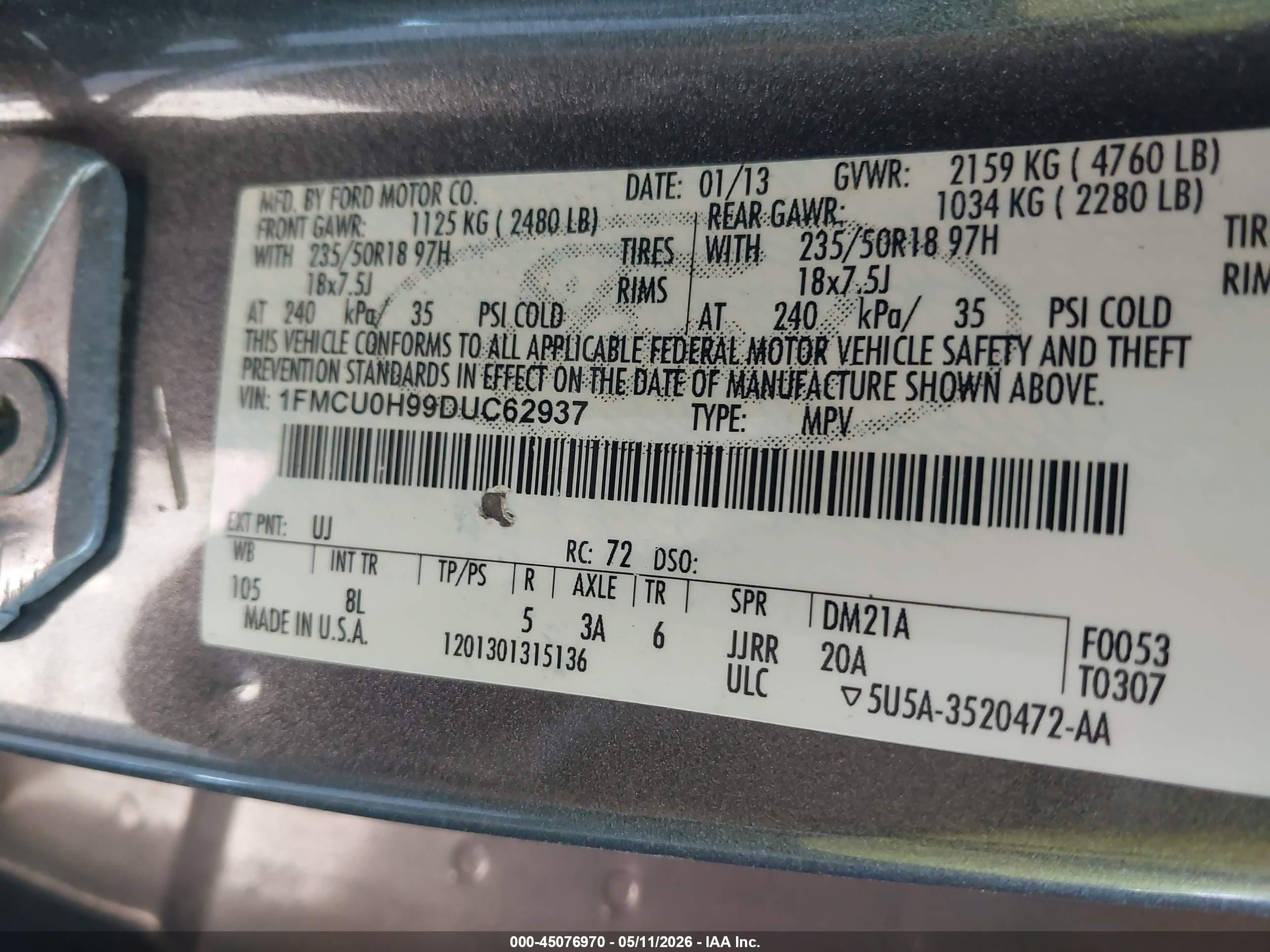 2013 Ford Escape Sel Gray vin: 1FMCU0H99DUC62937
