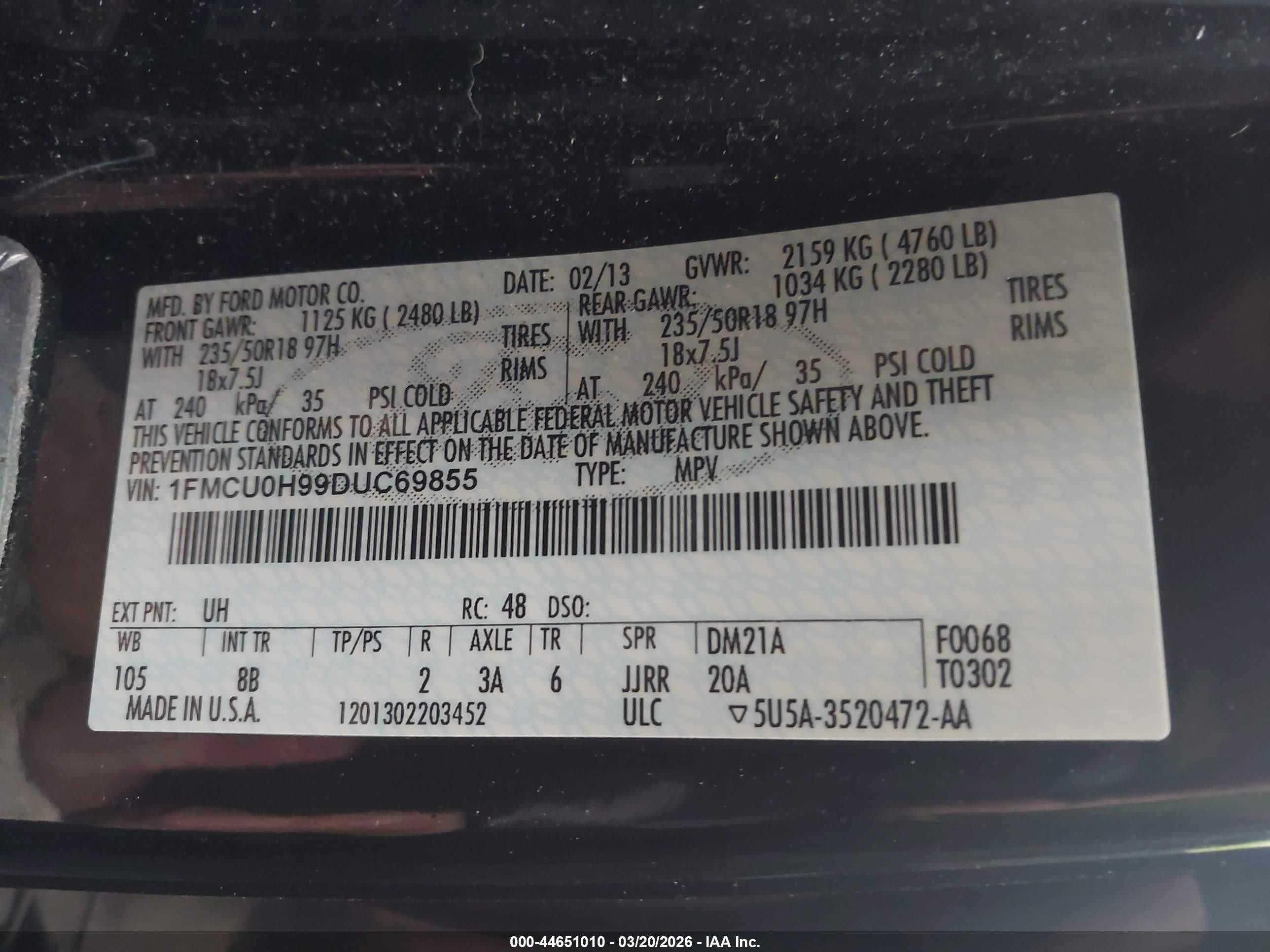 2013 Ford Escape Sel Black vin: 1FMCU0H99DUC69855