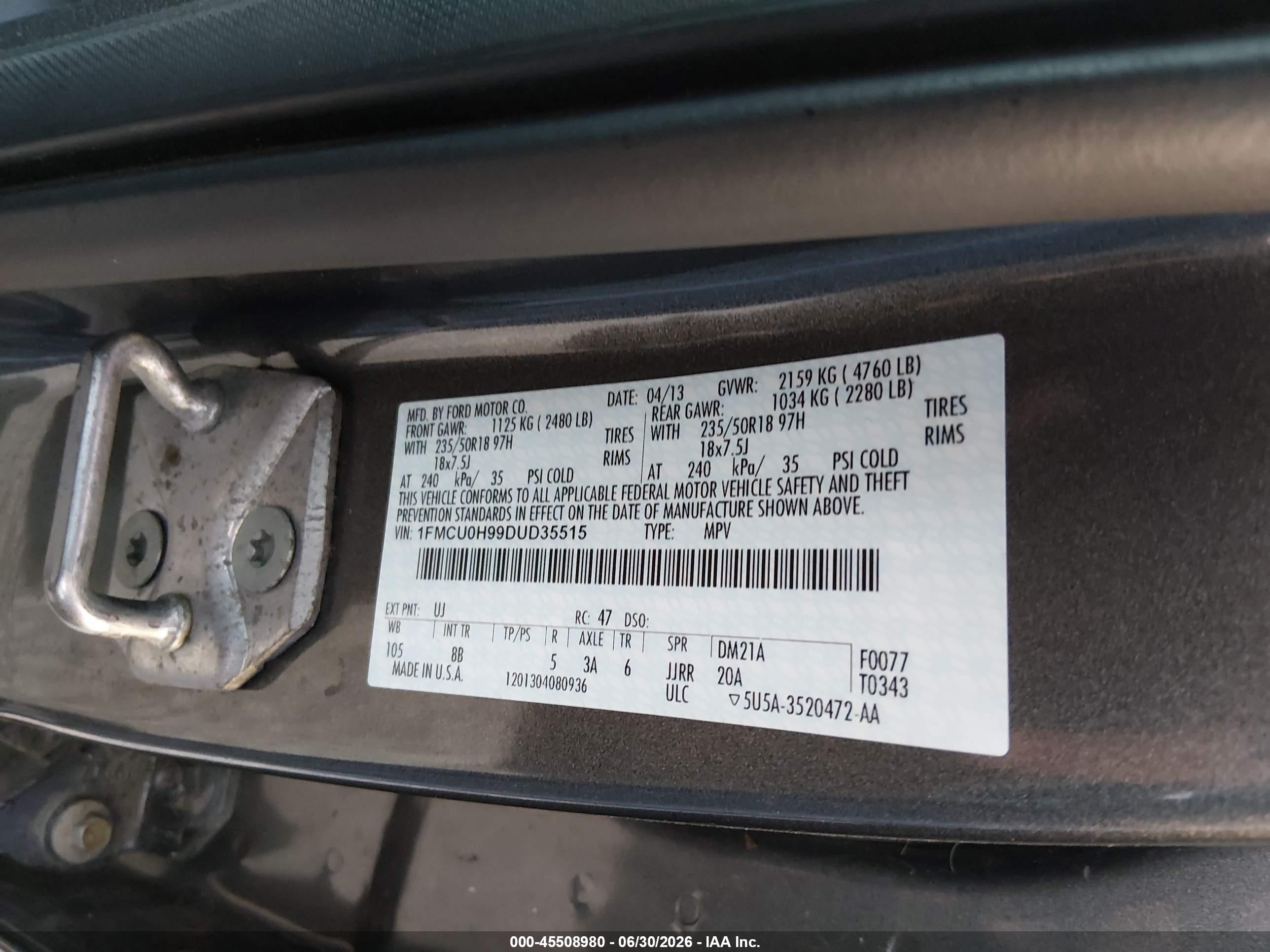 2013 Ford Escape Sel Gray vin: 1FMCU0H99DUD35515