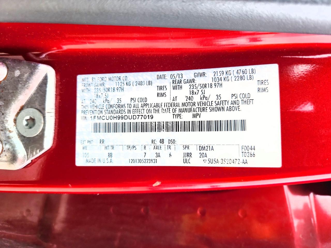 2013 Ford Escape Sel Бордовый vin: 1FMCU0H99DUD77019