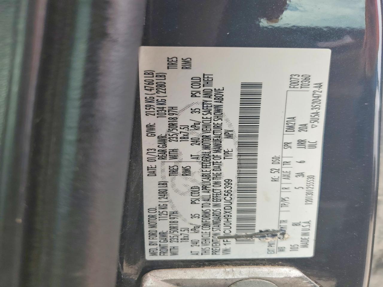 2013 Ford Escape Sel Black vin: 1FMCU0H9XDUC56399