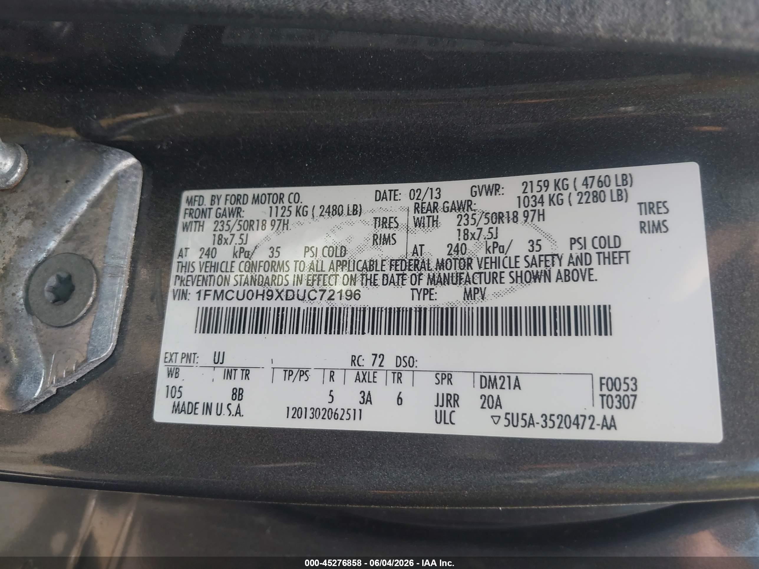 2013 Ford Escape Sel Gray vin: 1FMCU0H9XDUC72196