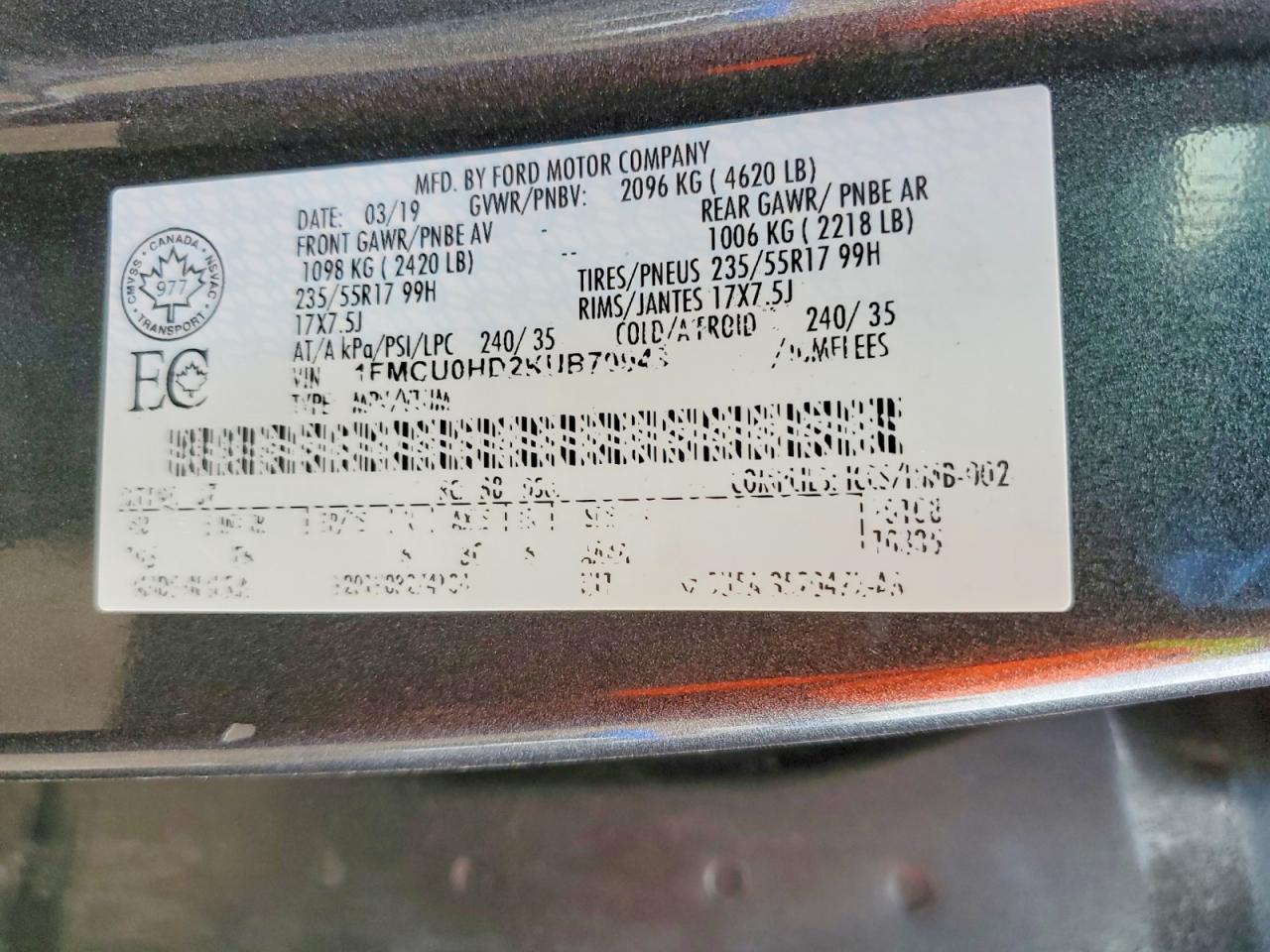 2019 Ford Escape Sel Gray vin: 1FMCU0HD2KUB70943