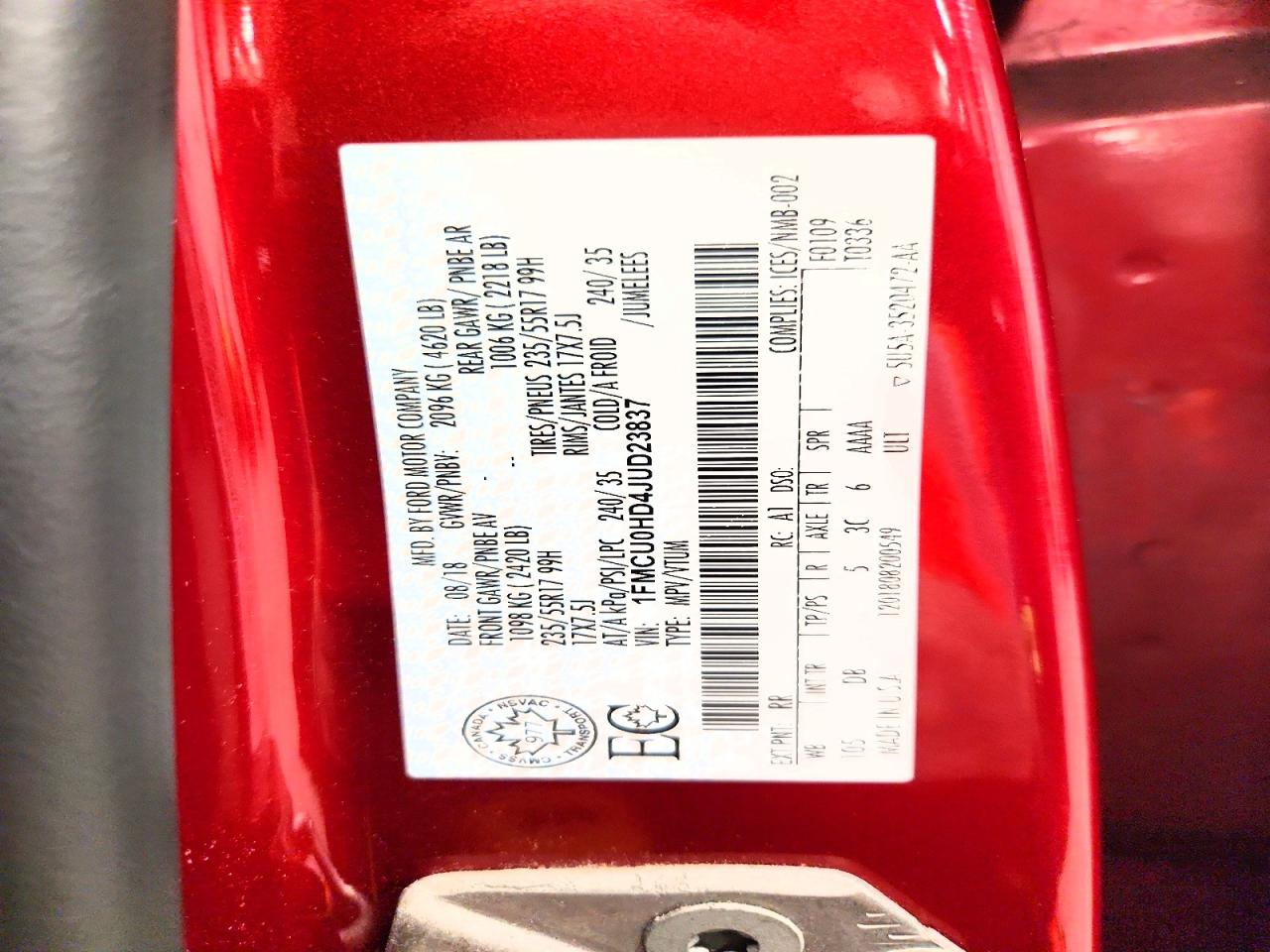 2018 Ford Escape Sel Red vin: 1FMCU0HD4JUD23837