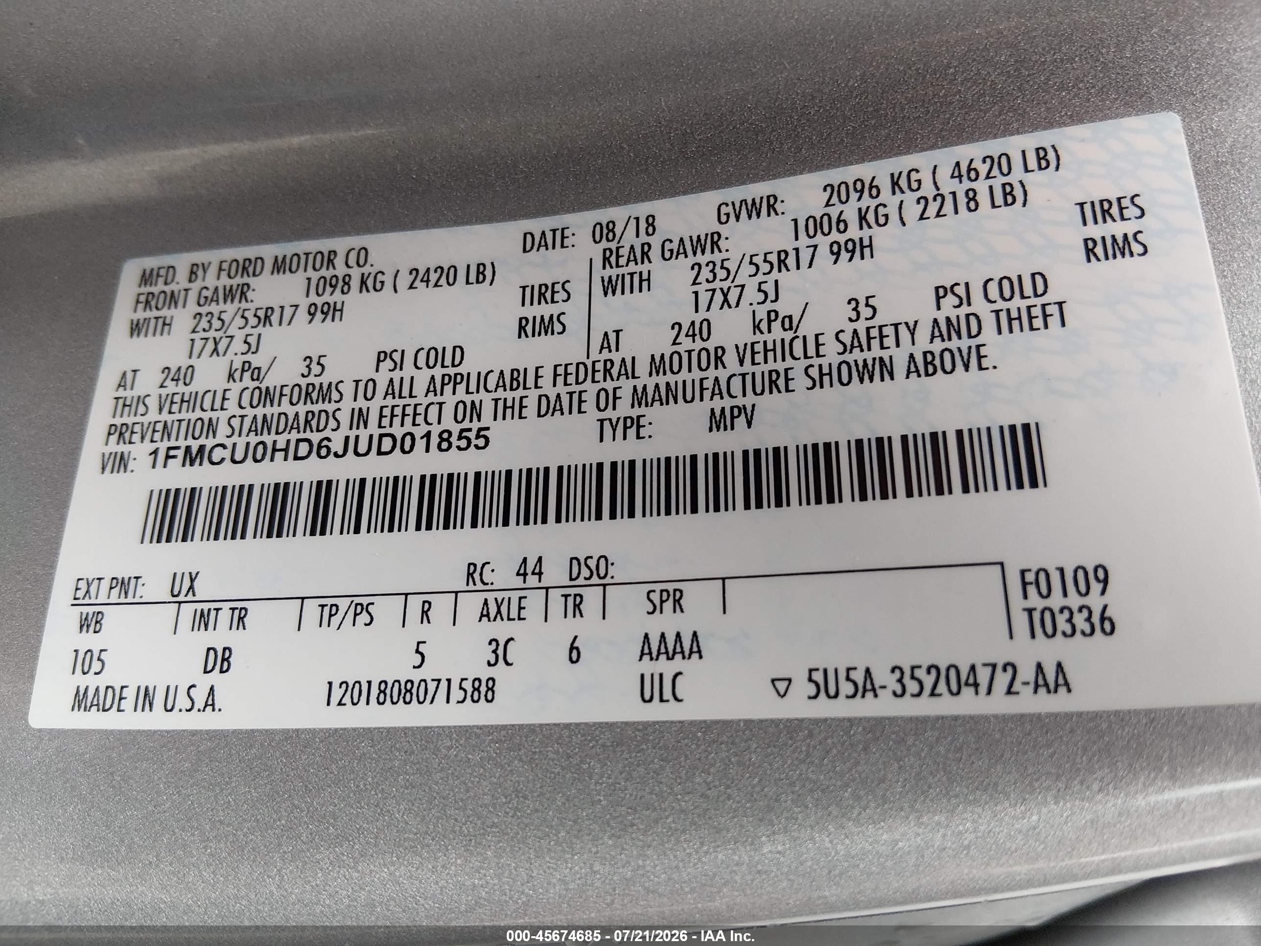 2018 Ford Escape Sel Silver vin: 1FMCU0HD6JUD01855
