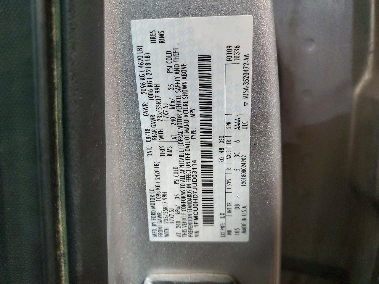 2018 Ford Escape Sel Silver vin: 1FMCU0HD7JUD03114