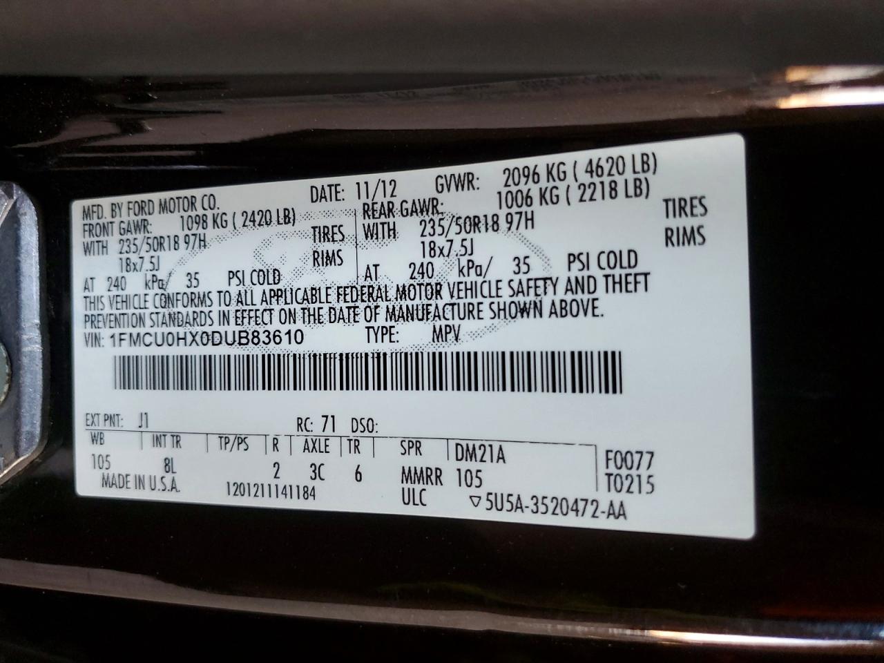 2013 Ford Escape Sel Black vin: 1FMCU0HX0DUB83610