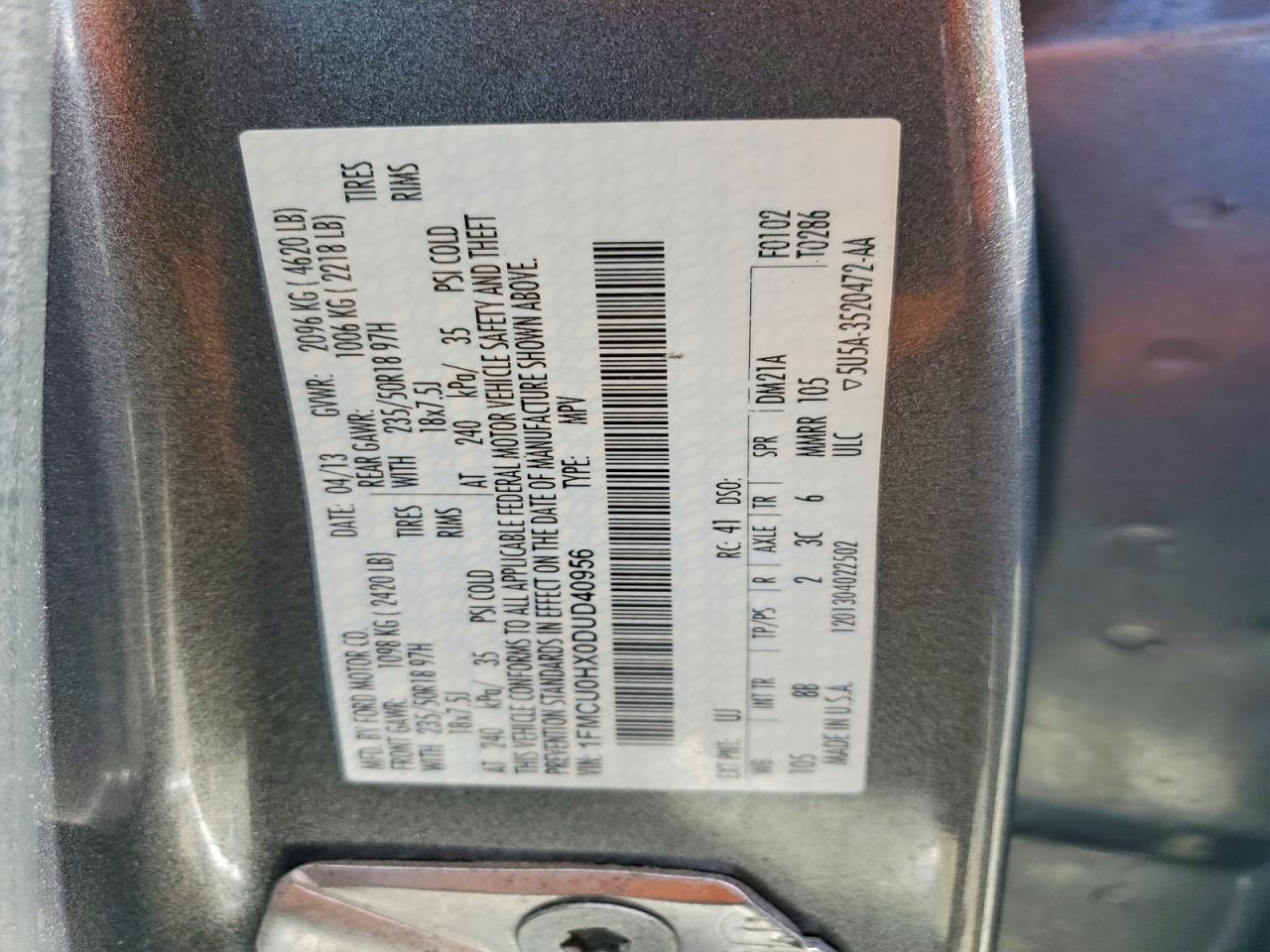 2013 Ford Escape Sel Gray vin: 1FMCU0HX0DUD40956