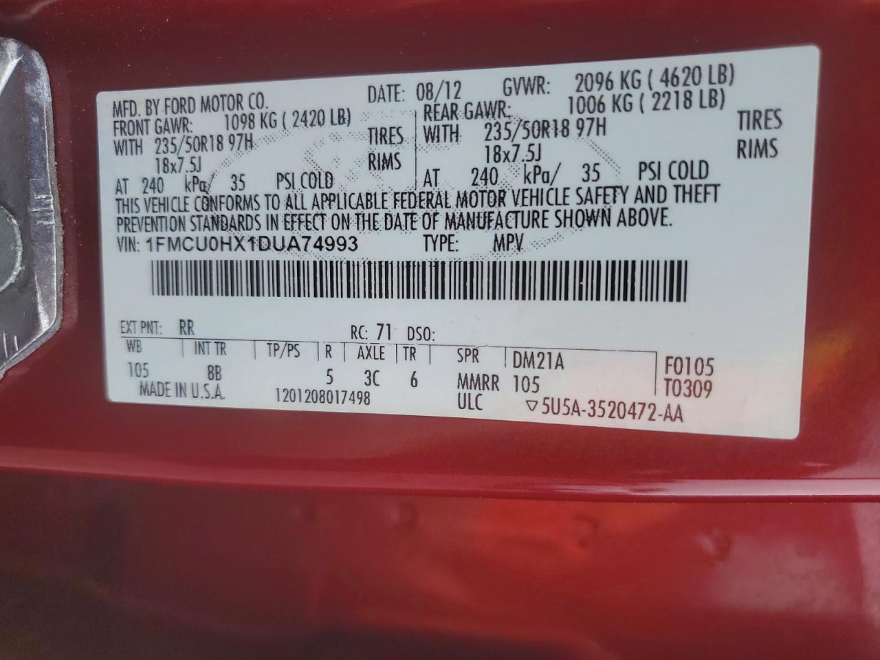 2013 Ford Escape Sel Red vin: 1FMCU0HX1DUA74993