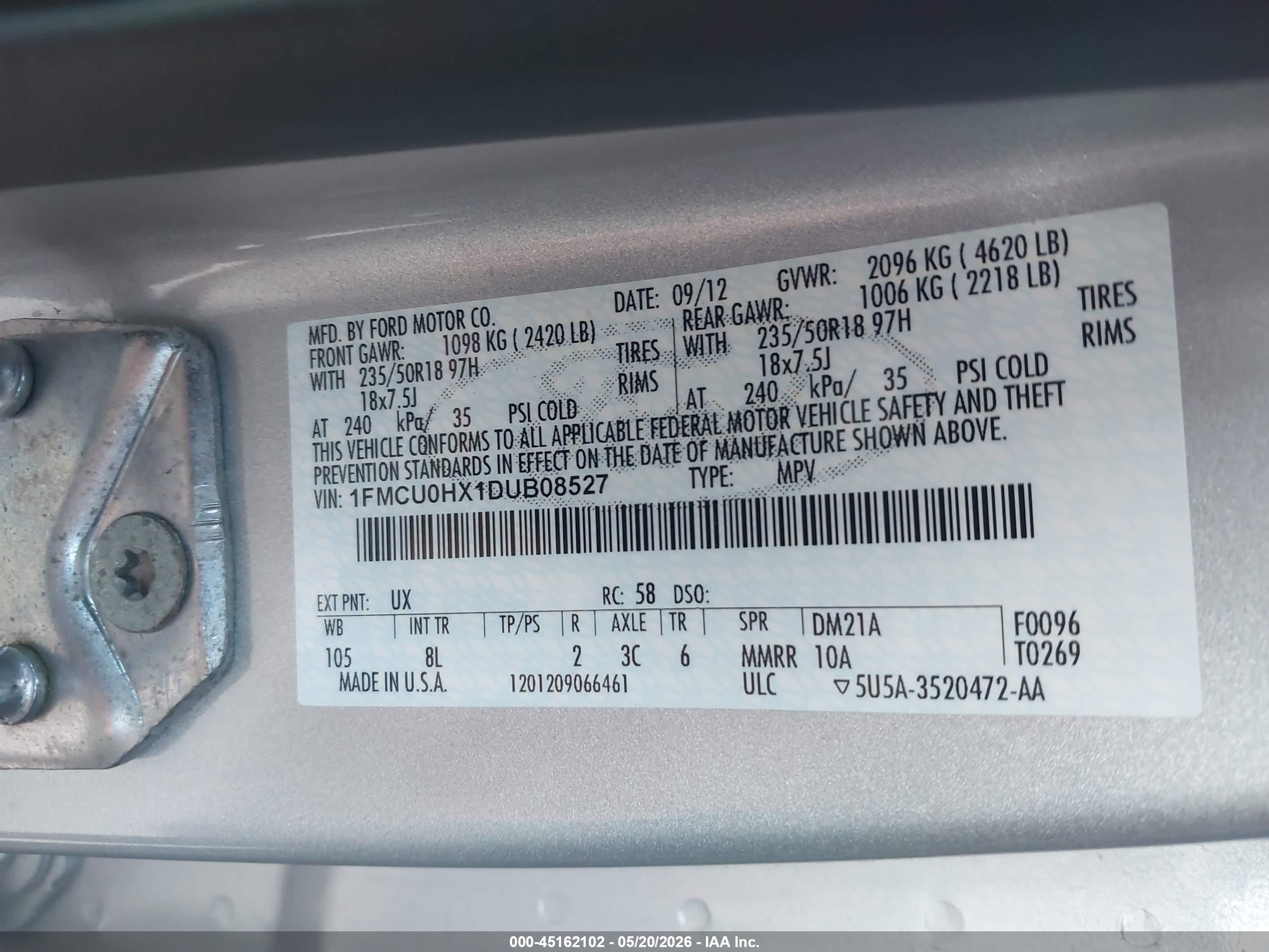 2013 Ford Escape Sel Серебряный vin: 1FMCU0HX1DUB08527