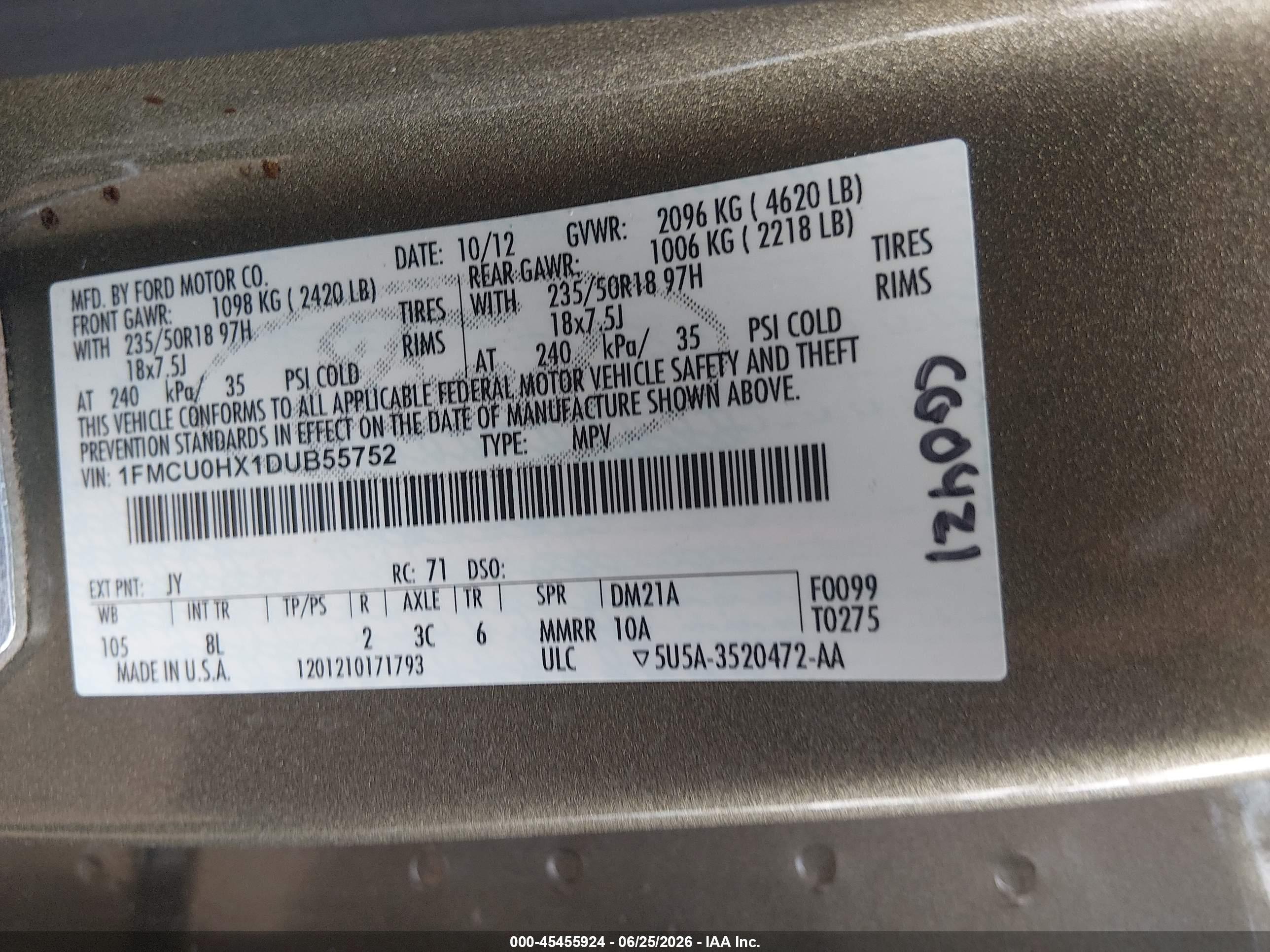 2013 Ford Escape Sel Зеленый vin: 1FMCU0HX1DUB55752