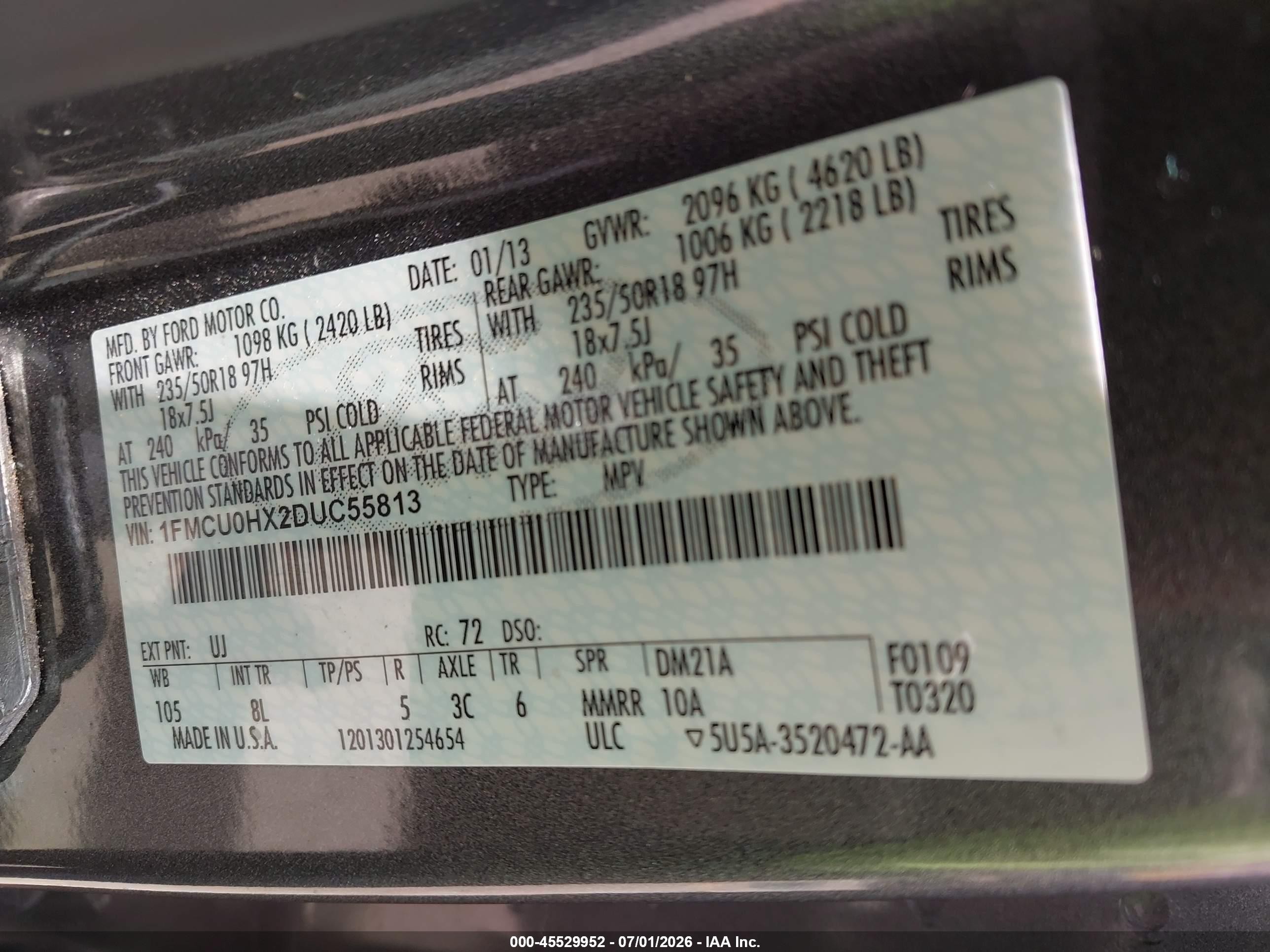 2013 Ford Escape Sel White vin: 1FMCU0HX2DUC55813