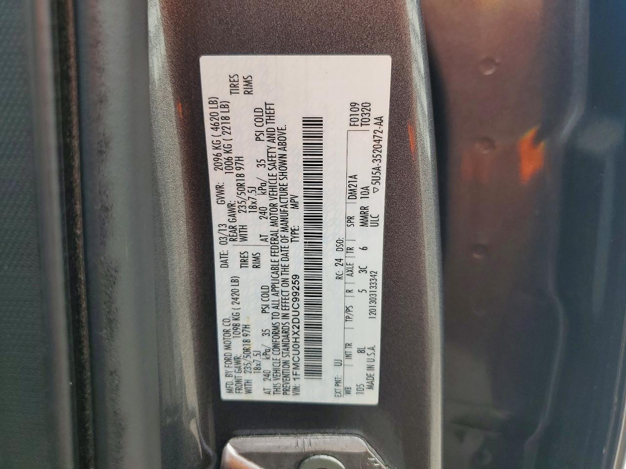 2013 Ford Escape Sel Gray vin: 1FMCU0HX2DUC99259