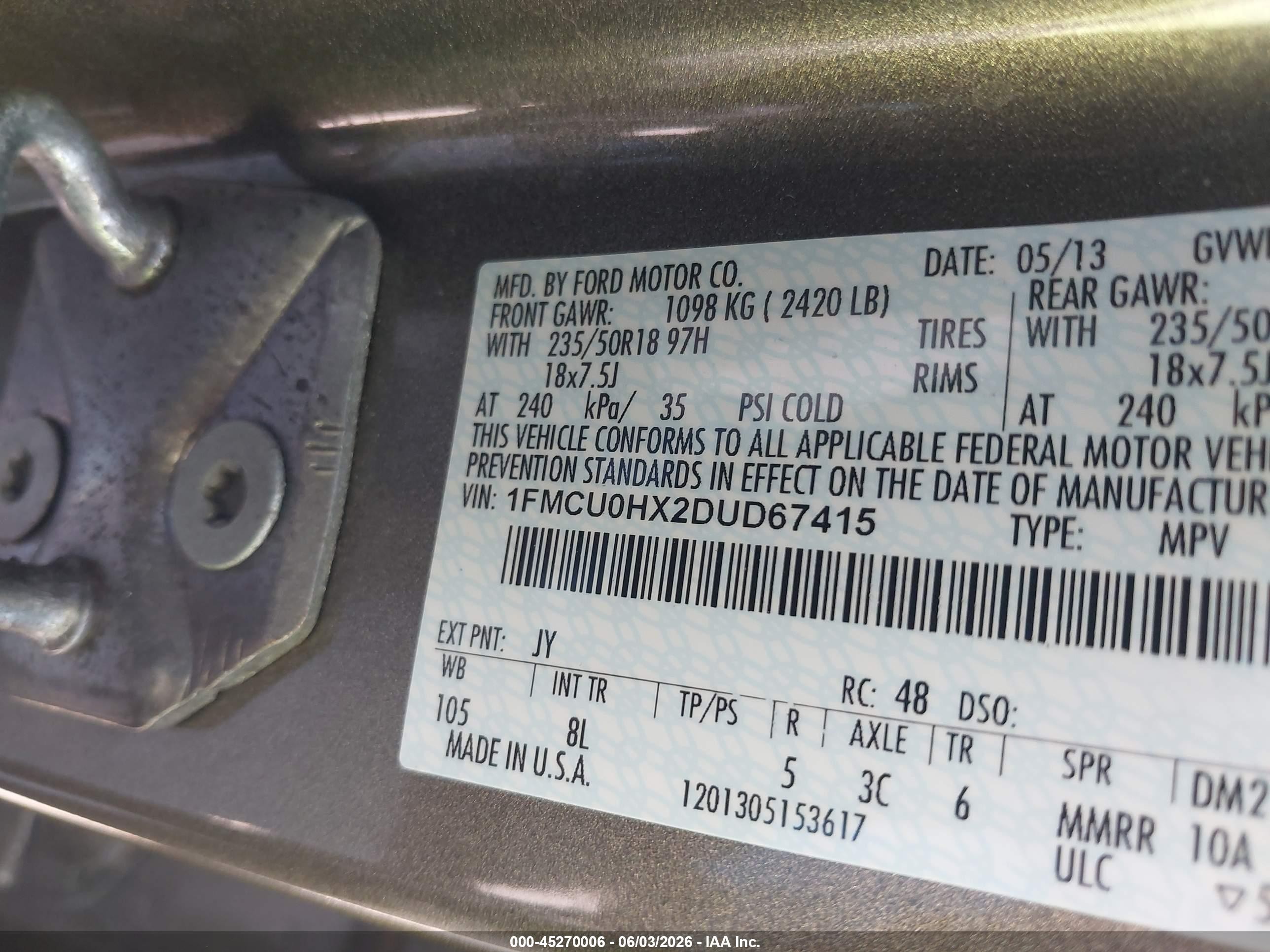 2013 Ford Escape Sel Зеленый vin: 1FMCU0HX2DUD67415