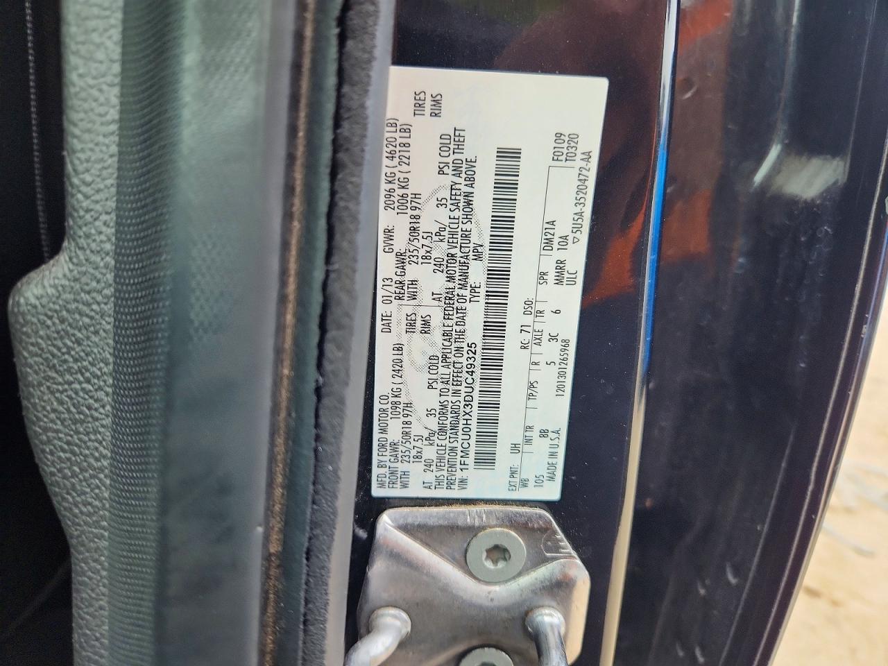 2013 Ford Escape Sel Black vin: 1FMCU0HX3DUC49325