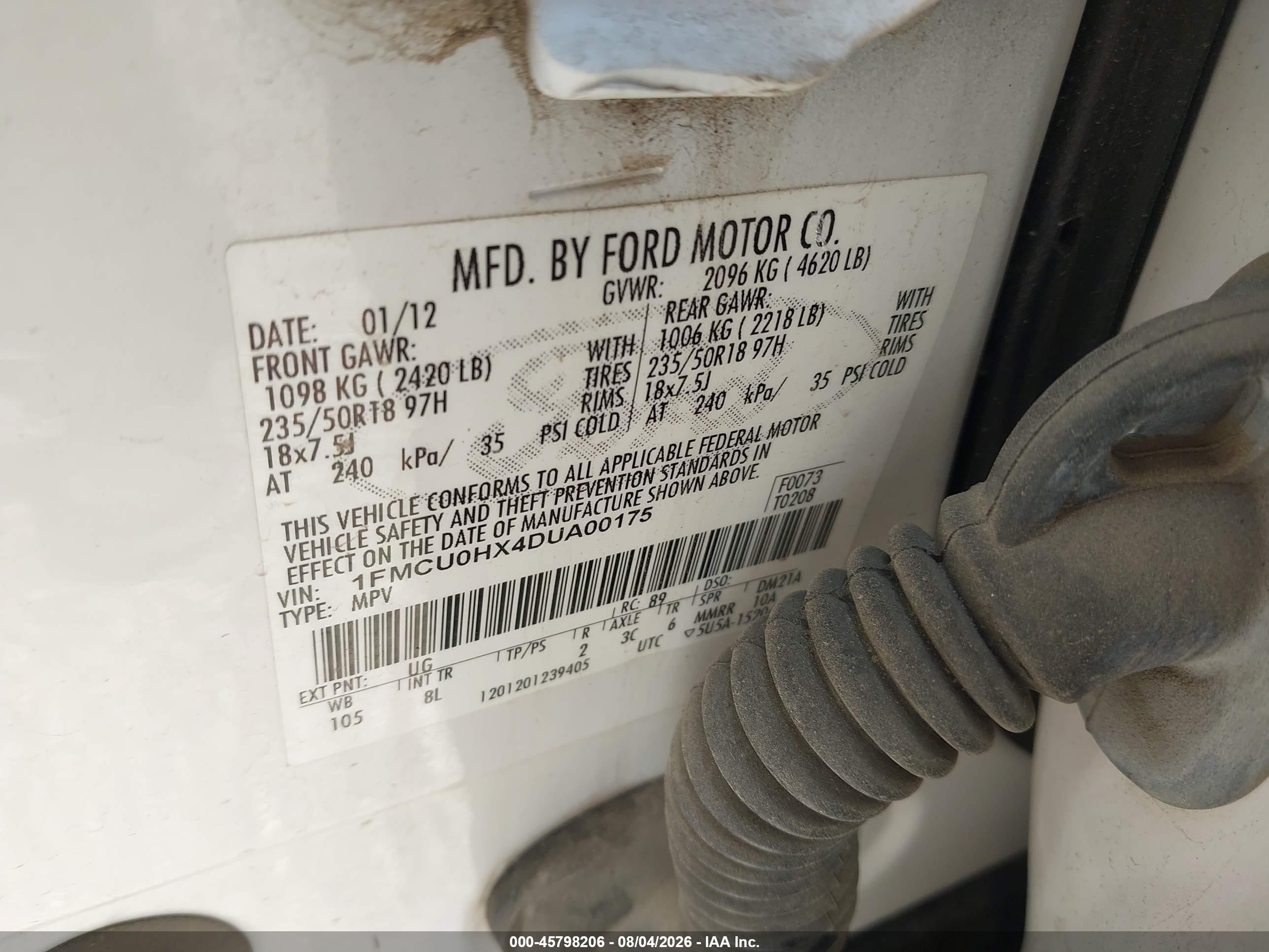 2013 Ford Escape Sel White vin: 1FMCU0HX4DUA00175