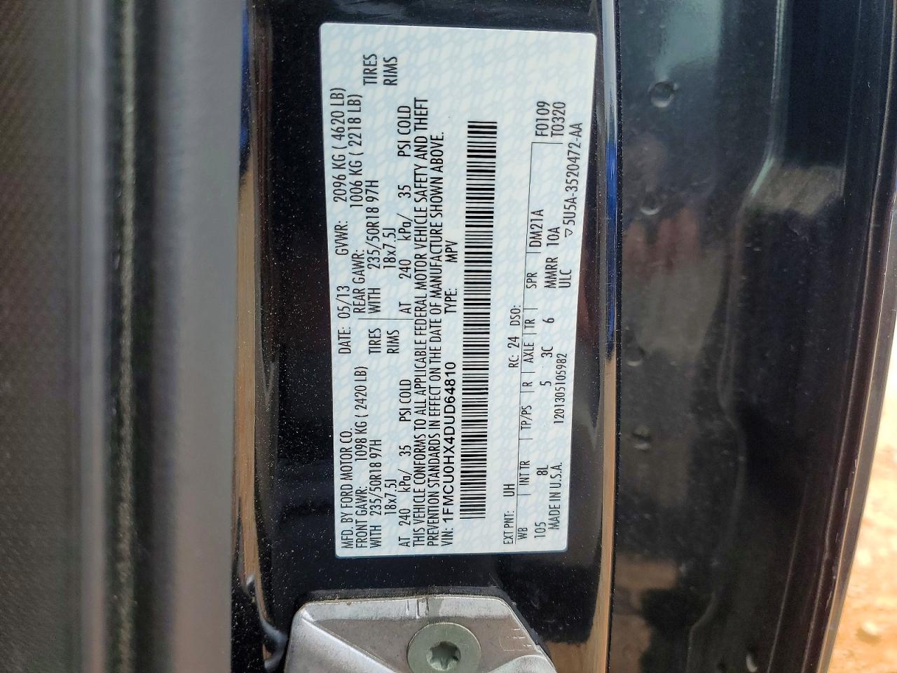 2013 Ford Escape Sel Black vin: 1FMCU0HX4DUD64810