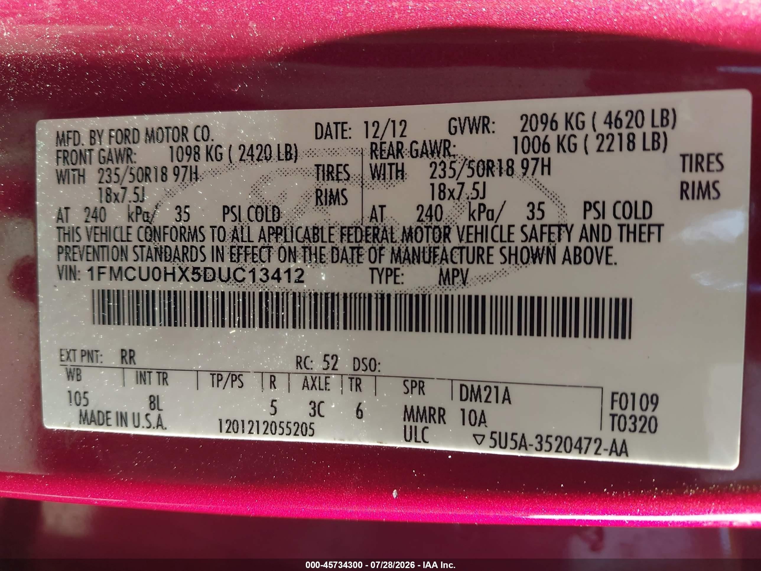 2013 Ford Escape Sel Red vin: 1FMCU0HX5DUC13412
