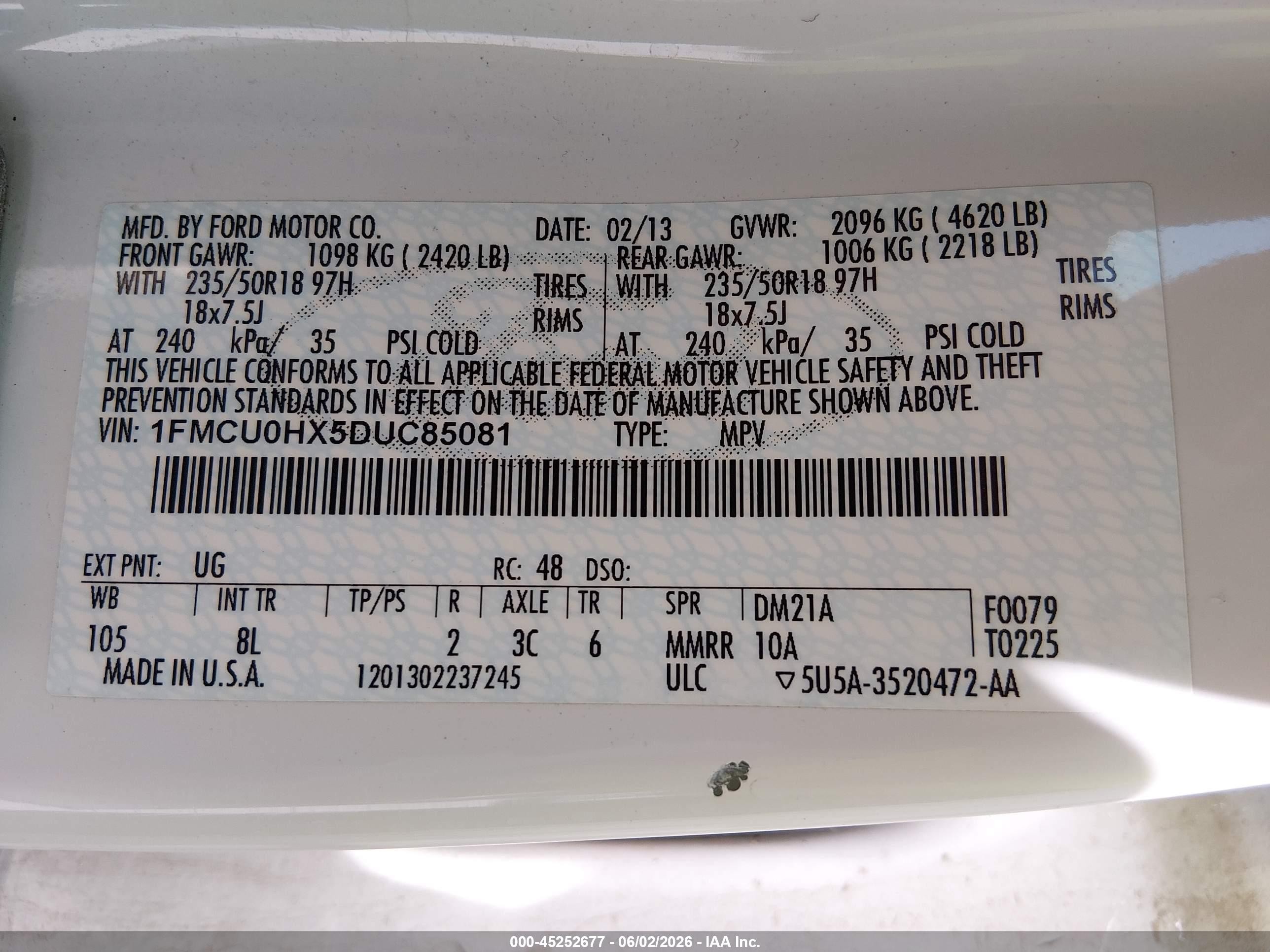 2013 Ford Escape Sel Белый vin: 1FMCU0HX5DUC85081