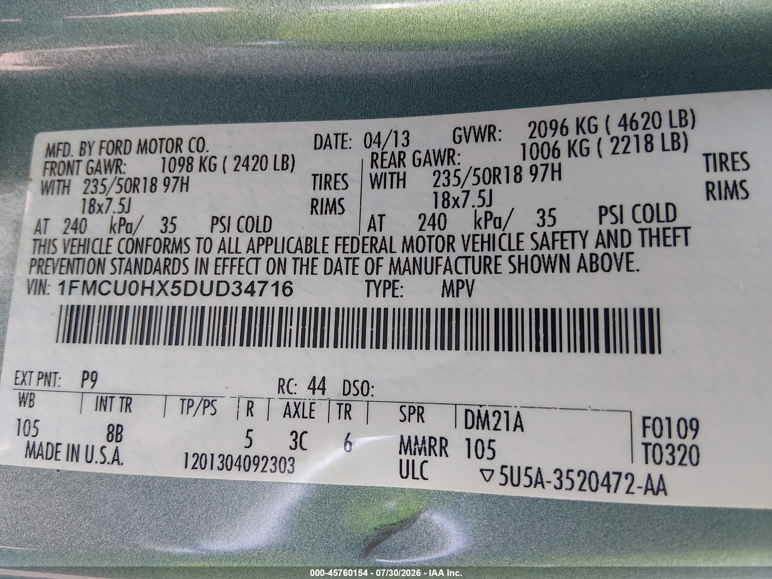 2013 Ford Escape Sel Light Blue vin: 1FMCU0HX5DUD34716